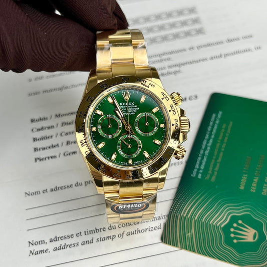 Rolex Yellow Gold Cosmograph Daytona 40 Watch Green Arabic Dial 116508 Coated 18k Yellow gold