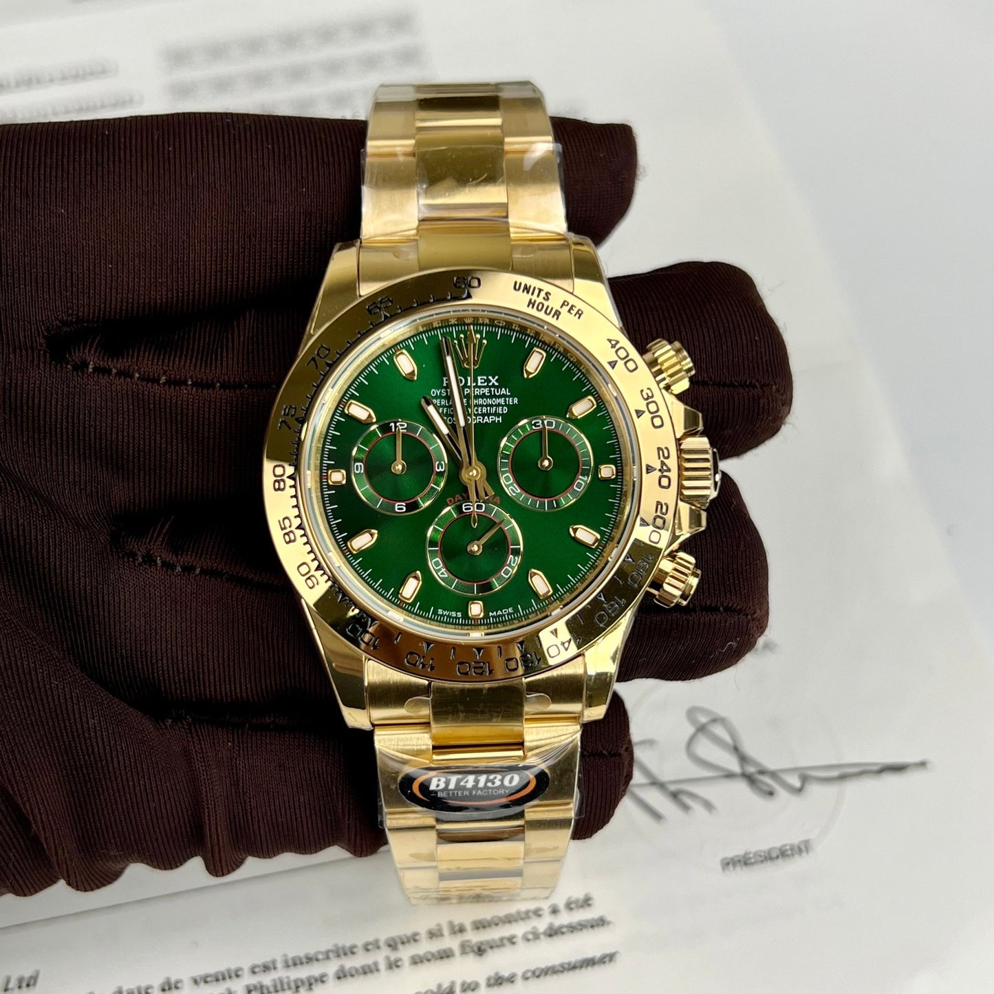 Orologio Rolex Cosmograph Daytona 40 in oro giallo quadrante arabo verde 116508 rivestito in oro giallo 18 carati