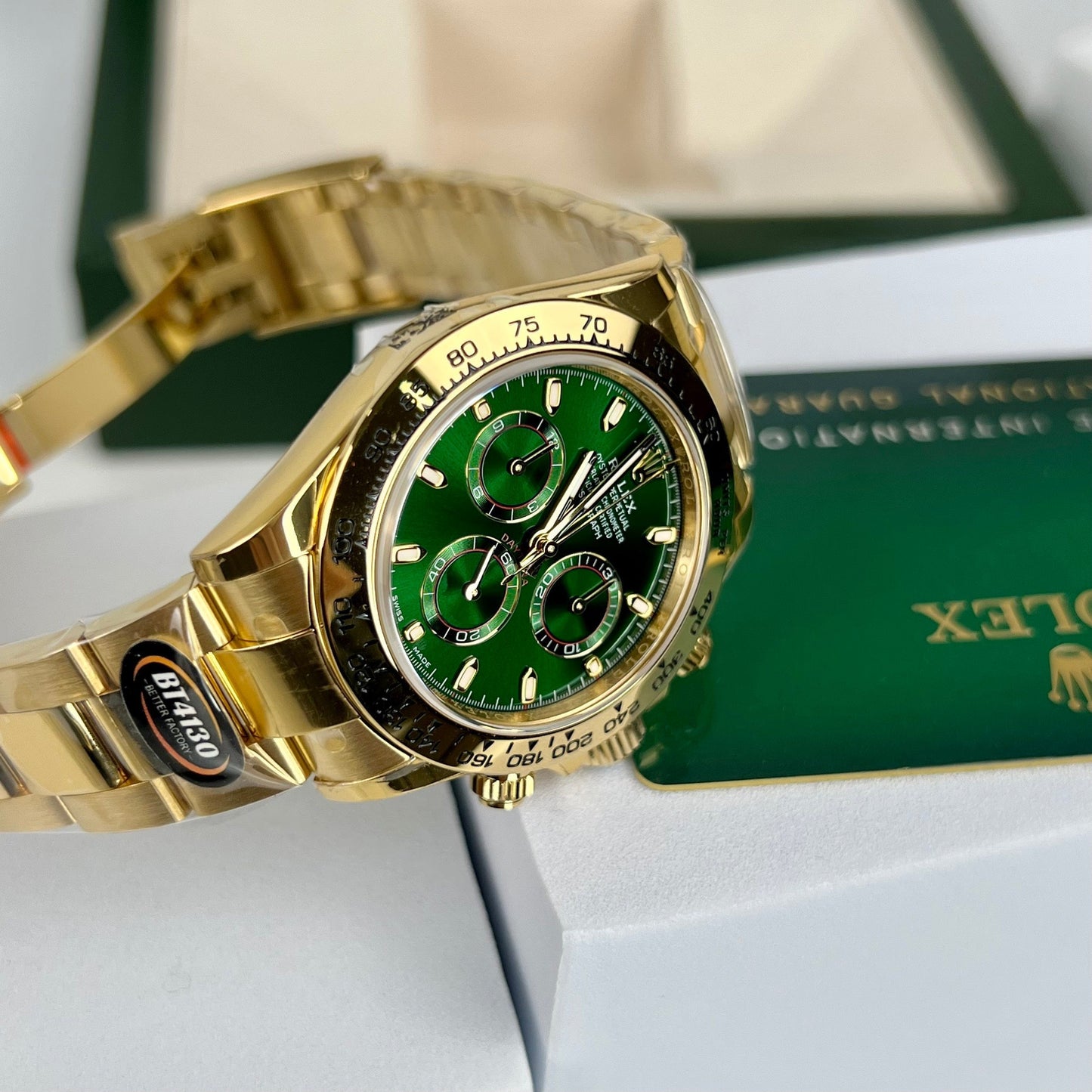 Orologio Rolex Cosmograph Daytona 40 in oro giallo quadrante arabo verde 116508 rivestito in oro giallo 18 carati