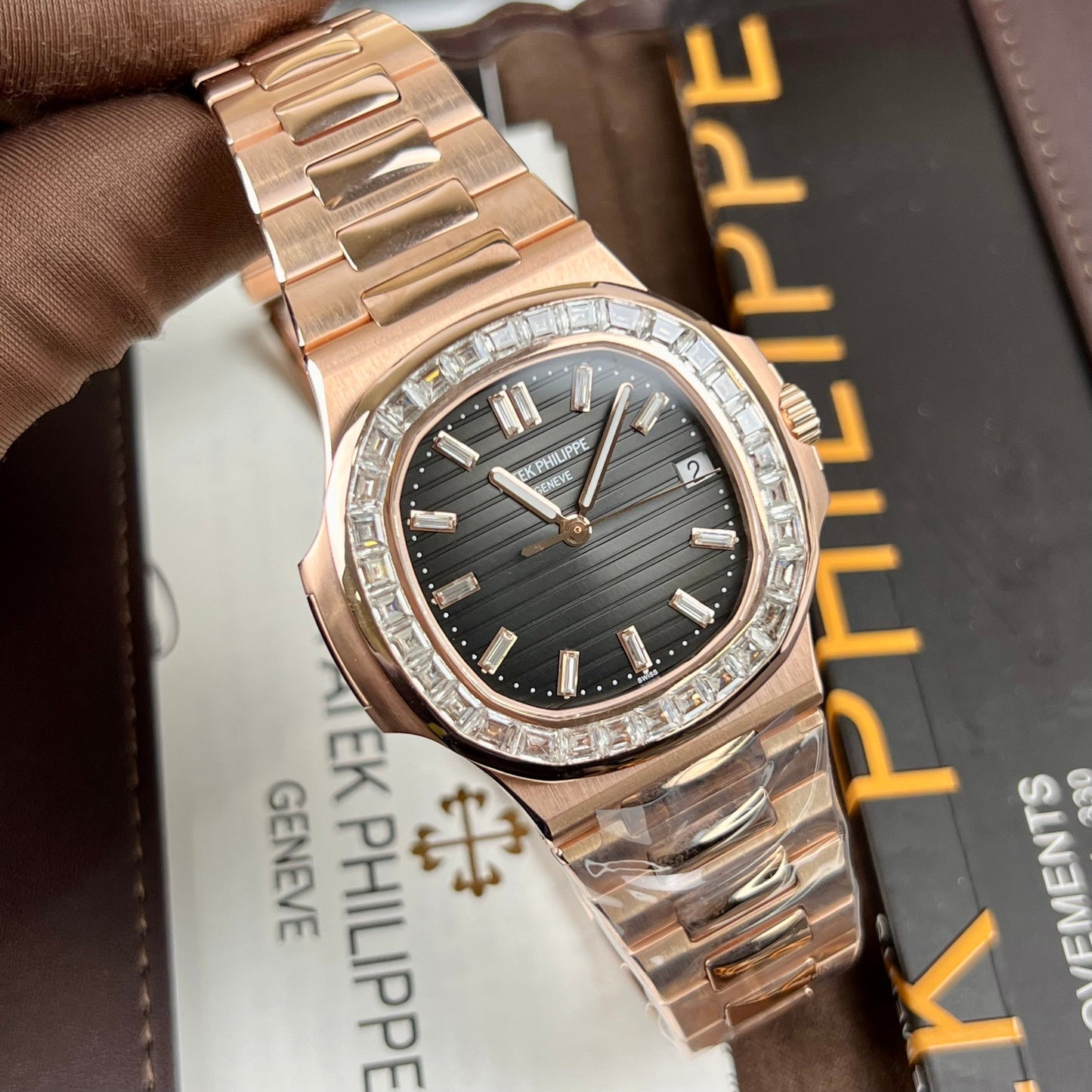 Patek Philippe Nautilus 5711/1R-001 –Wrapped 18k Rose Gold and Moissanite Baguette