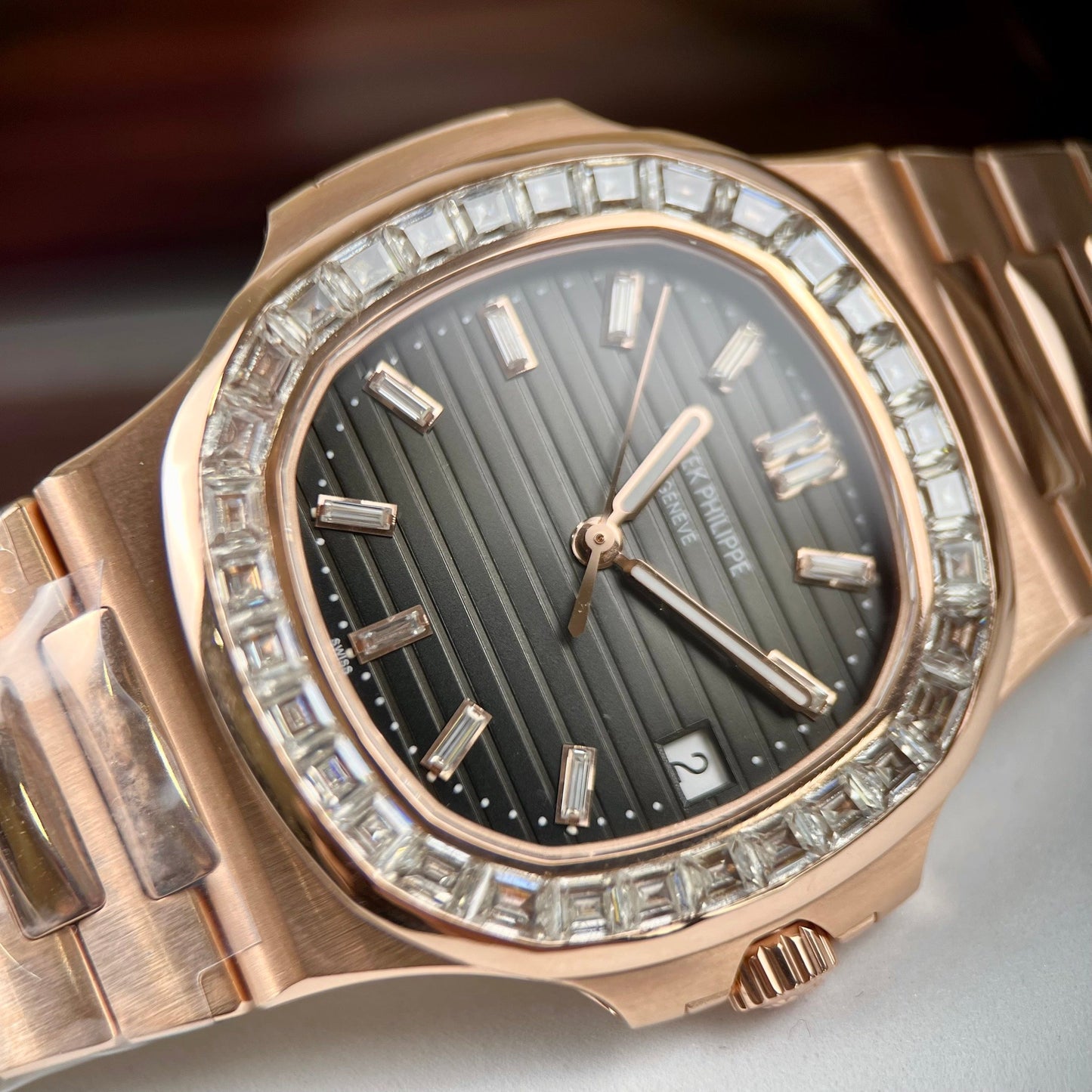 Patek Philippe Nautilus 5711/1R-001 –Wrapped 18k Rose Gold and Moissanite Baguette