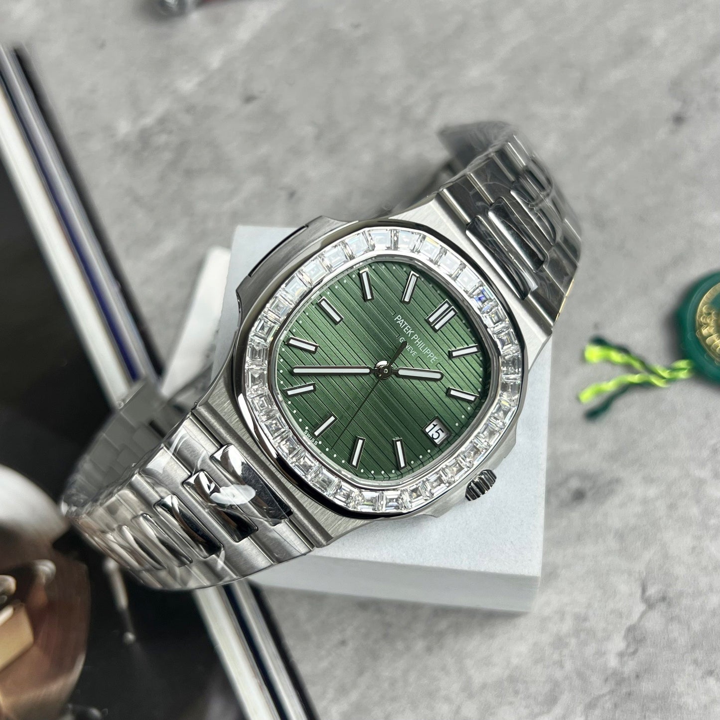 Patek Philippe Nautilus 5711/1300A-001 3K Factory Green Dial Custom Moisanite Baguette