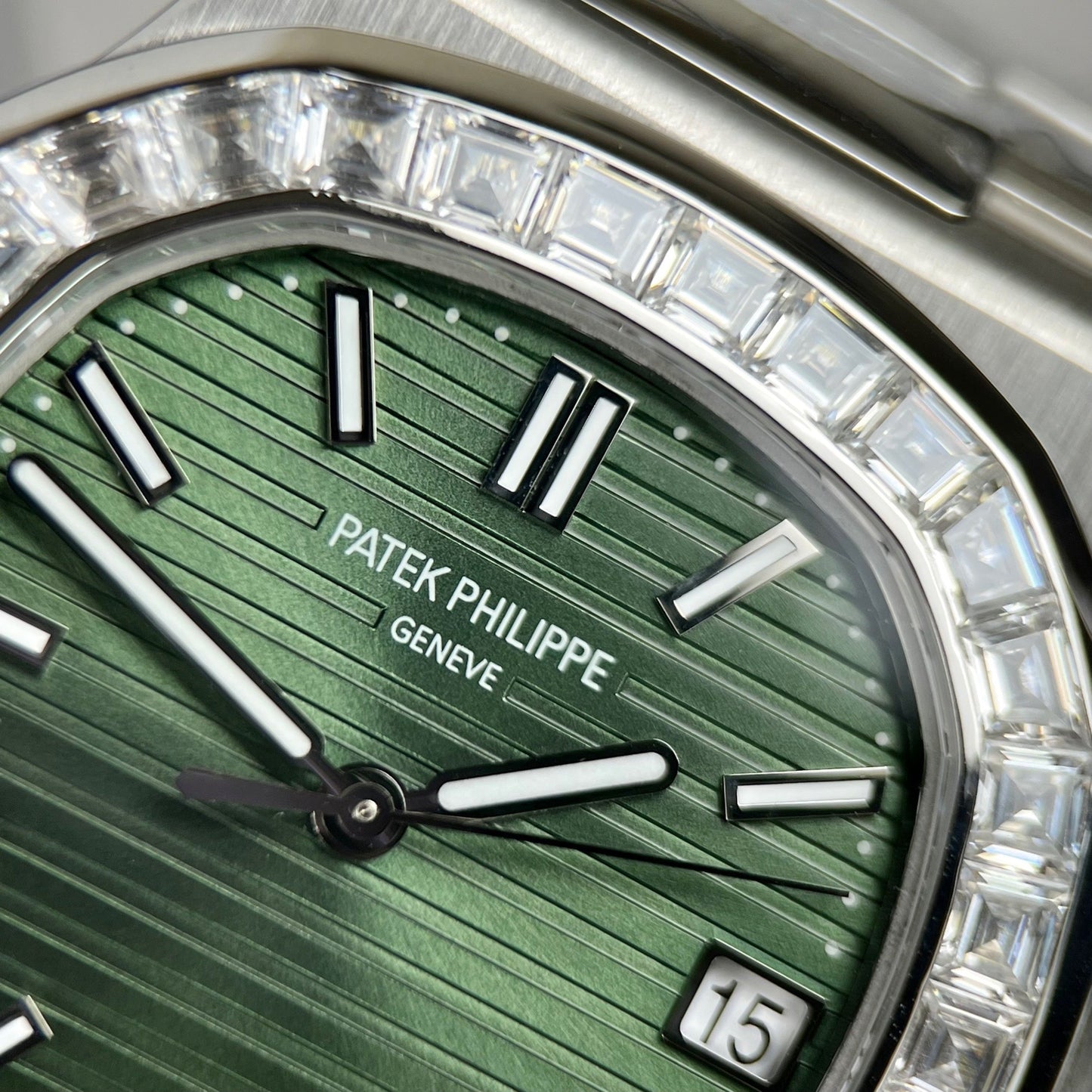 Patek Philippe Nautilus 5711/1300A-001 3K Factory Green Dial Custom Moisanite Baguette