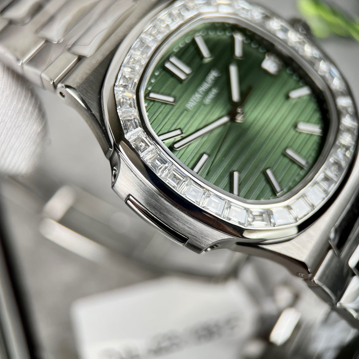 Patek Philippe Nautilus 5711/1300A-001 3K Factory Green Dial Custom Moisanite Baguette