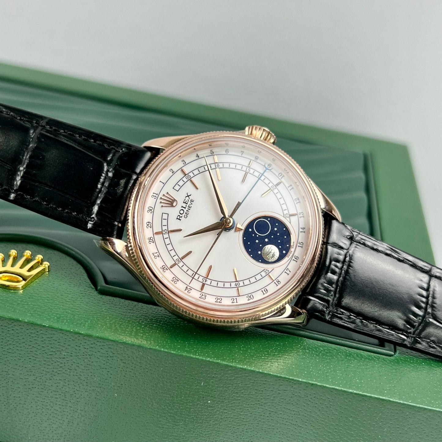 Rolex Cellini Moonphase 50535 KZ Factory lleno de oro rosa de 18 k