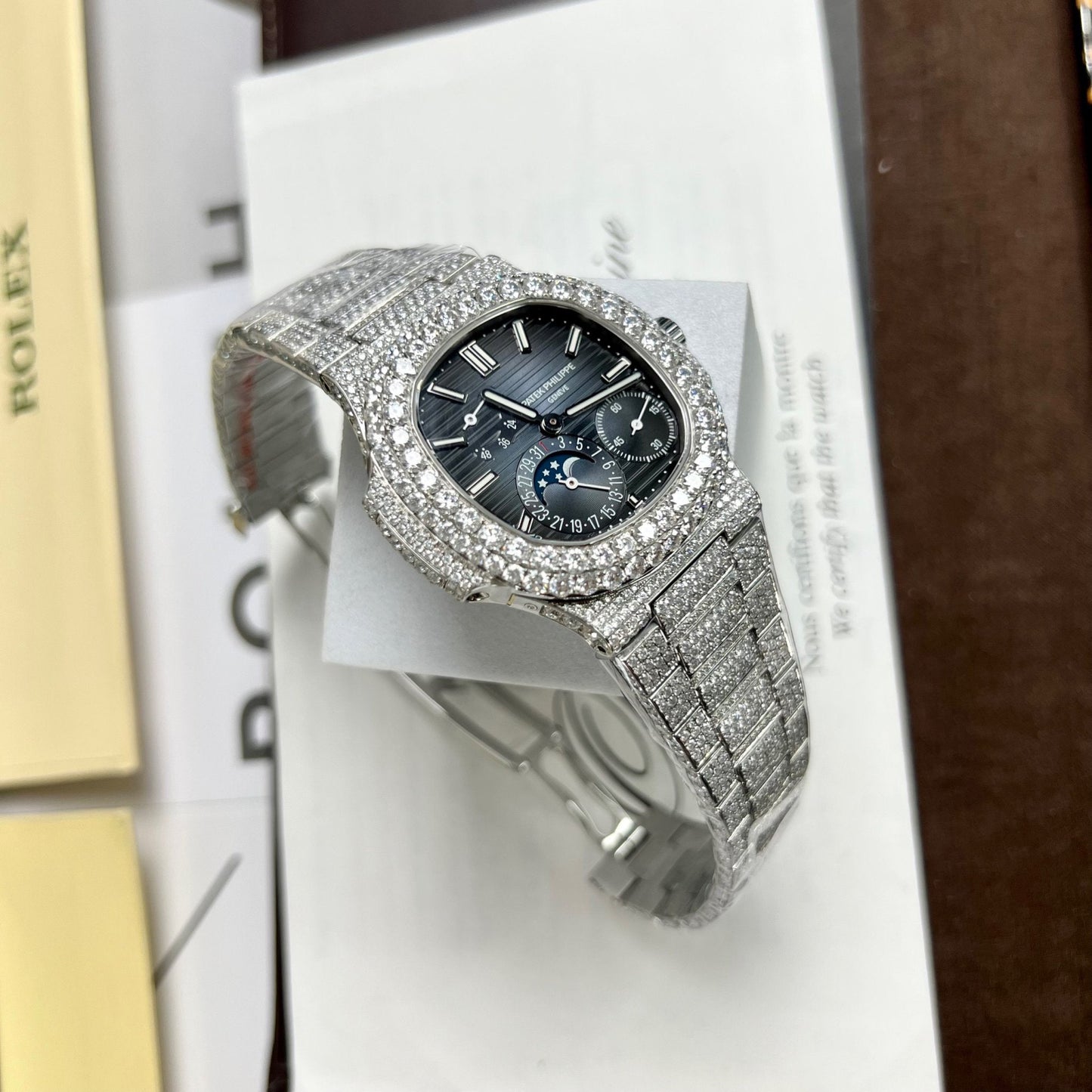 Patek Philippe Nautilus 5712/1A-001 PPF Factory V2 quadrante blu personalizzato completo Moissanite