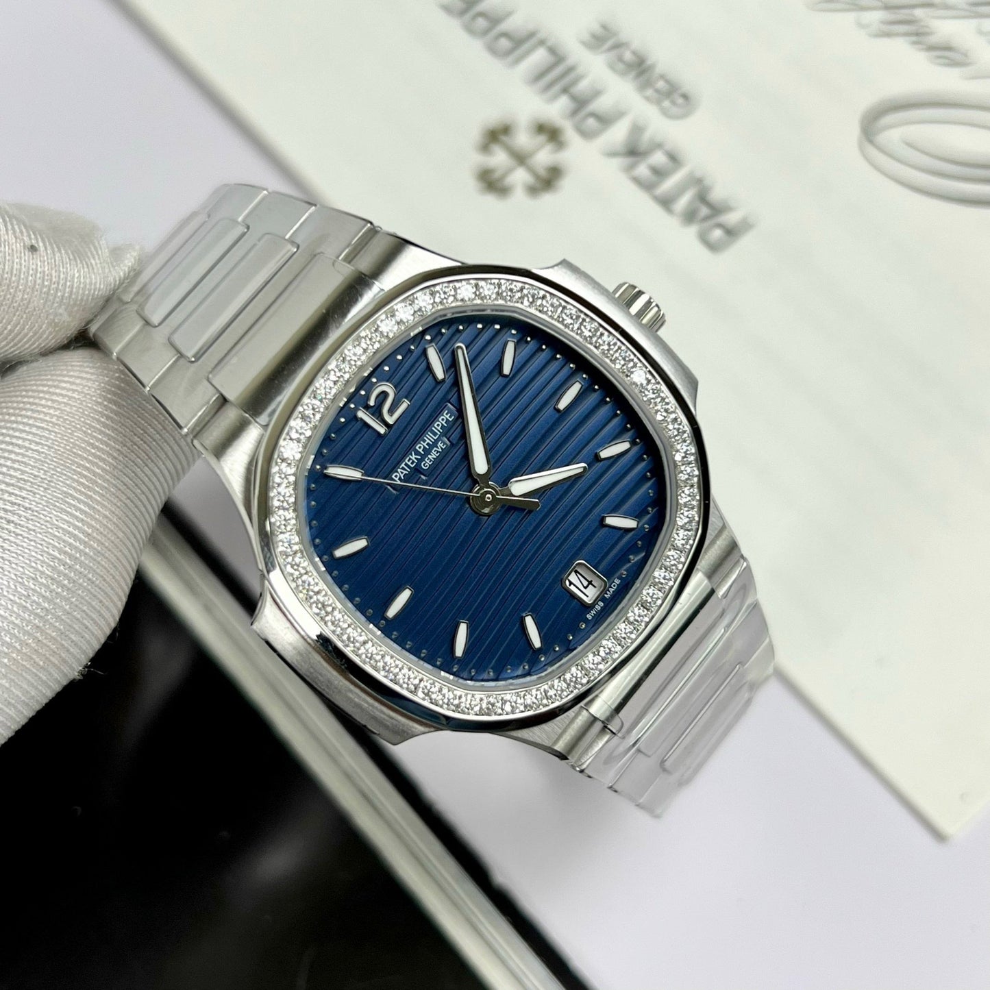 Patek Philippe Nautilus 7118/1A-001 Moissanite 3K personalizado Esfera azul de fábrica