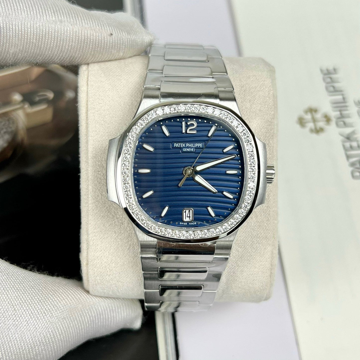 Patek Philippe Nautilus 7118/1A-001 Moissanite 3K personalizado Esfera azul de fábrica