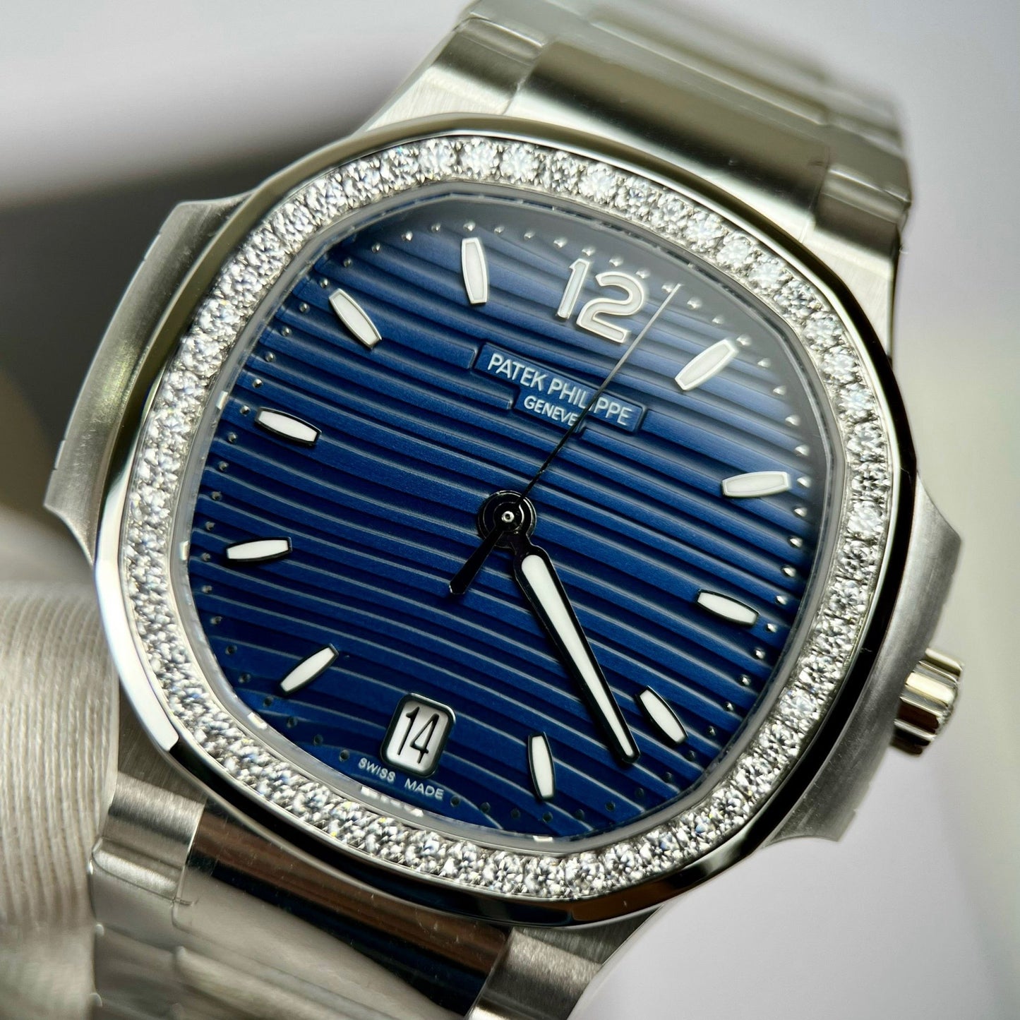 Patek Philippe Nautilus 7118/1A-001 Moissanite 3K personalizado Esfera azul de fábrica