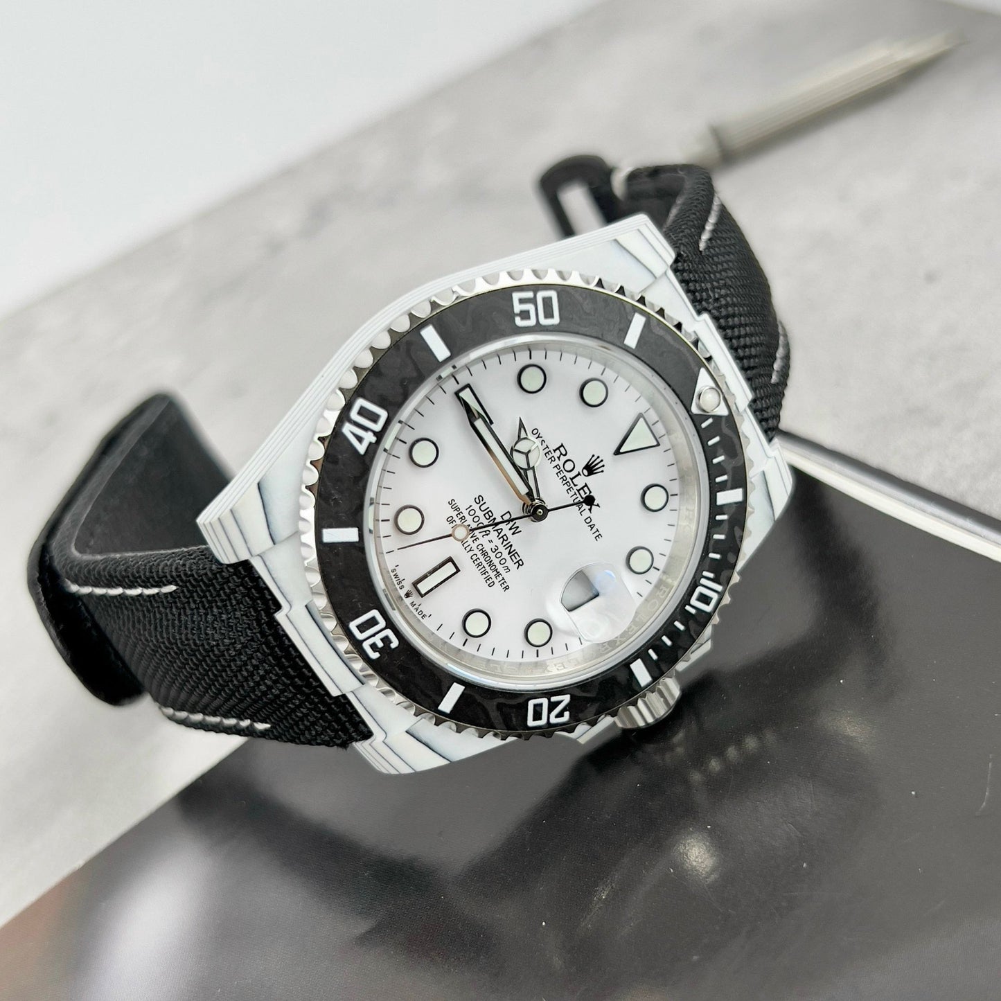 Rolex GMT-MASTER II Diw 1:1 Best Edition cinturino in tessuto nero quadrante bianco