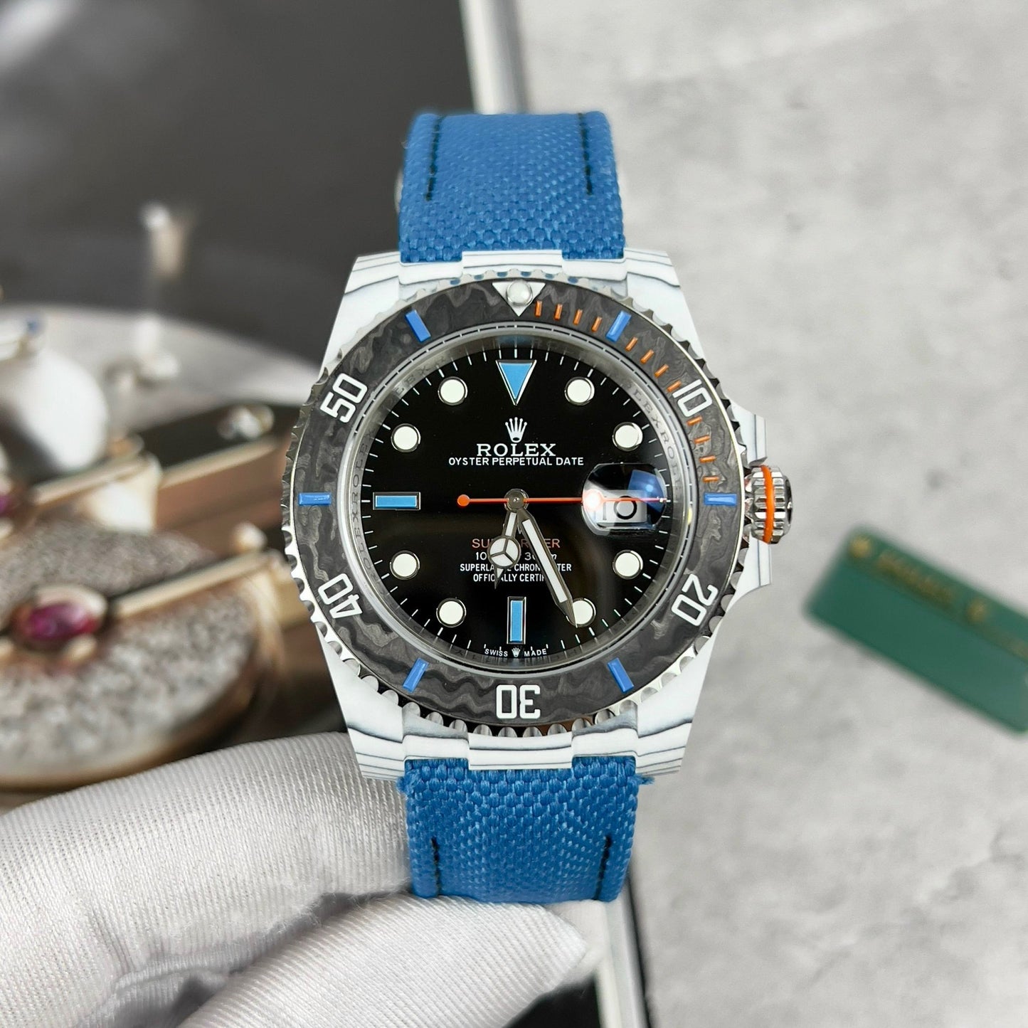 Rolex GMT-MASTER II Diw 1:1 Best Edition cinturino in tessuto blu quadrante nero