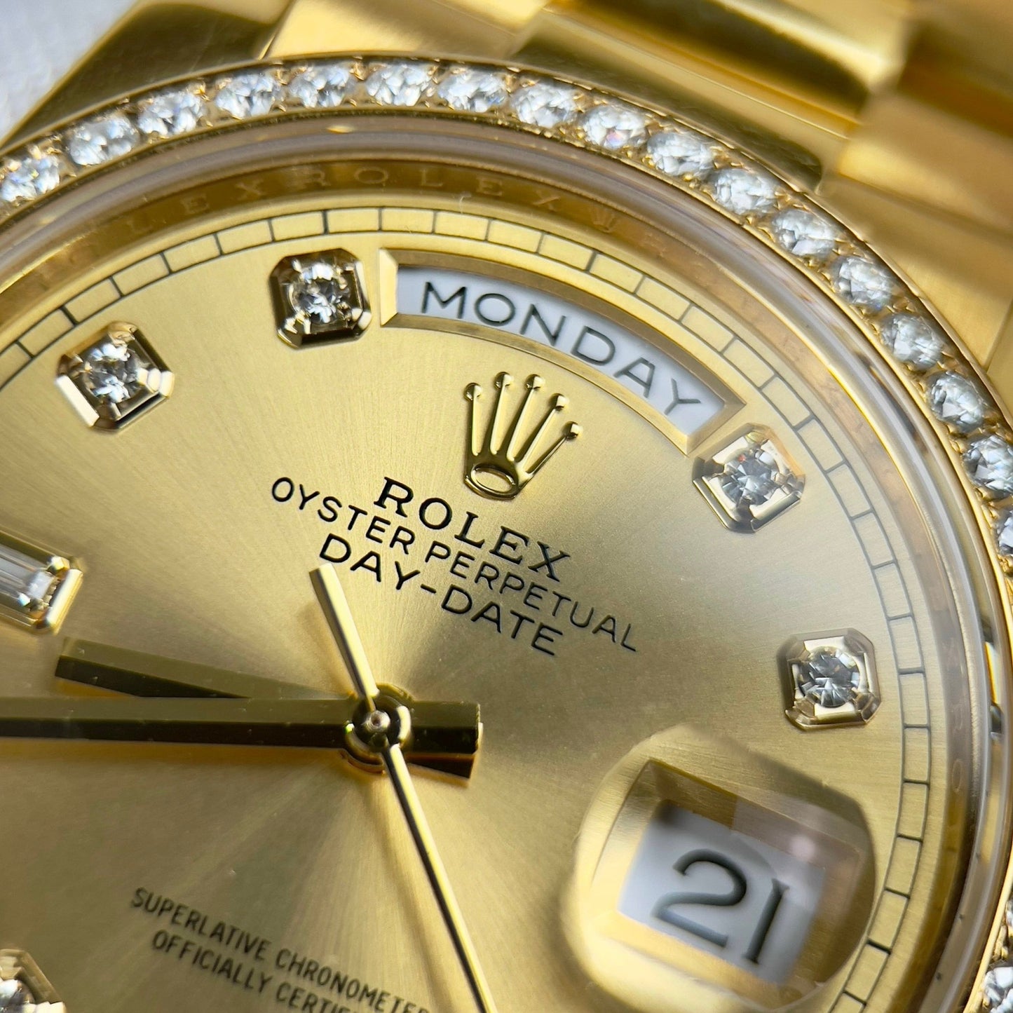 Rolex Day-Date 128238-0008 Watch 36mm coated 18k with Bezel Moissanite