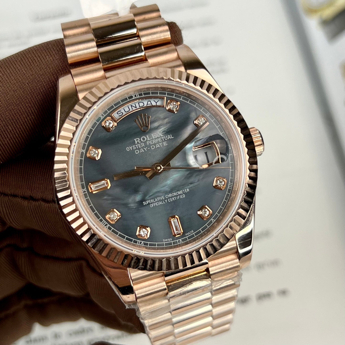 Rolex Day-Date Rose Gold Rose Diamond Dial 36mm 128235  Best 1:1 Edition coated 18k rose Gold 130 gram