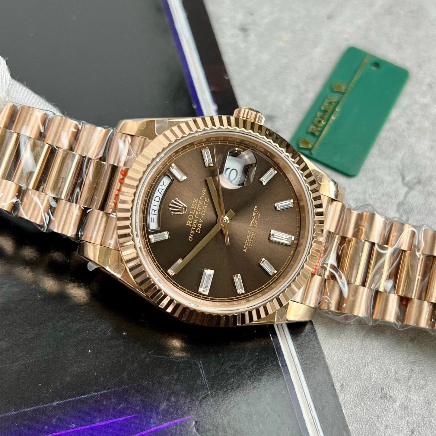 Rolex Day-Date 40mm 228235 chocolate dial 18k rose gold filled 167 gram