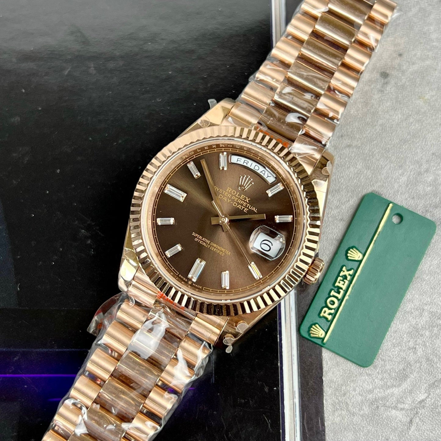 Rolex Day-Date 40mm 228235 chocolate dial 18k rose gold filled 167 gram