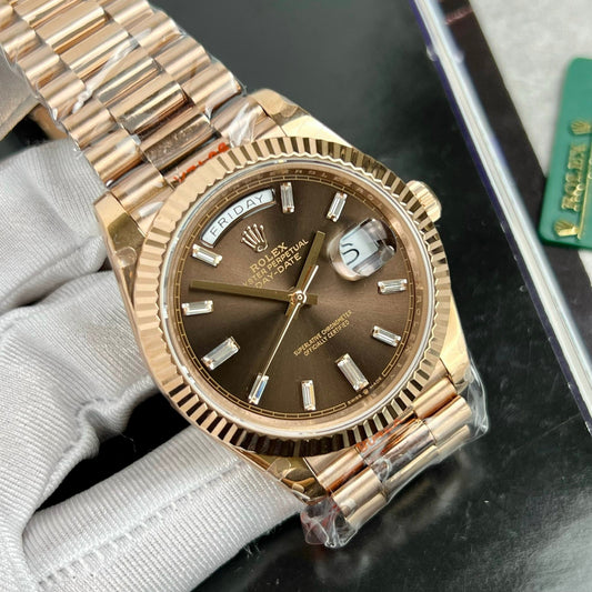 Rolex Day-Date 40mm 228235 quadrante cioccolato riempito in oro rosa 18 carati 167 grammi