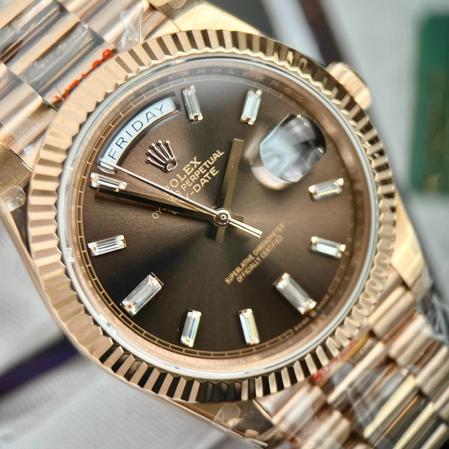 Rolex Day-Date 40mm 228235 chocolate dial 18k rose gold filled 167 gram