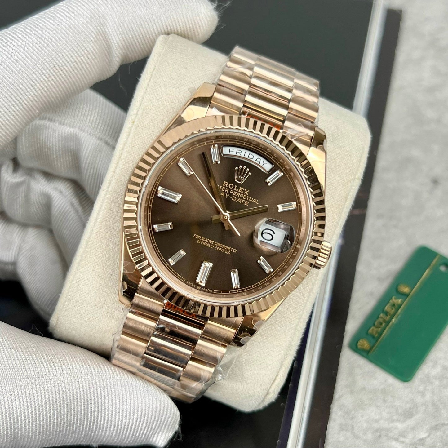 Rolex Day-Date 40mm 228235 chocolate dial 18k rose gold filled 167 gram