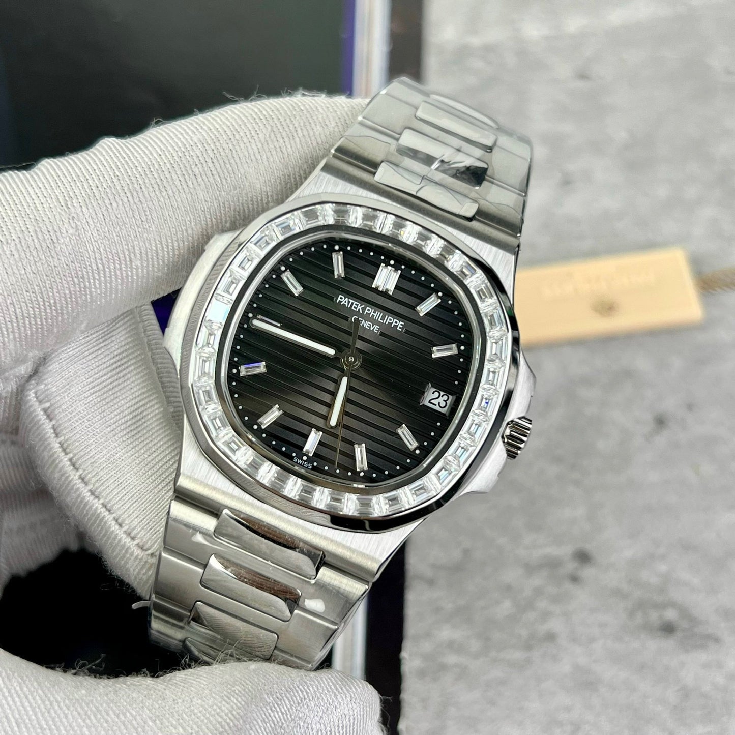 Patek Philippe Nautilus 5711 Miglior edizione 1:1 PPF Factory Quadrante nero personalizzato Diamanti Moissanite