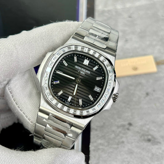 Patek Philippe Nautilus 5711 Mejor edición 1:1 PPF Factory Esfera negra Diamantes personalizados Moissanita