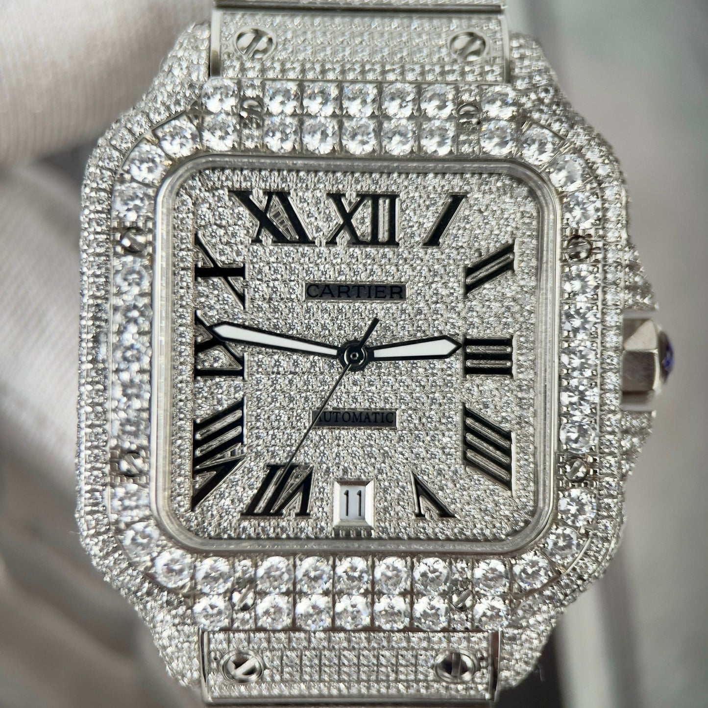 Santos De Cartier 40 mm Acero - Pavé de piedra Swarovski personalizado