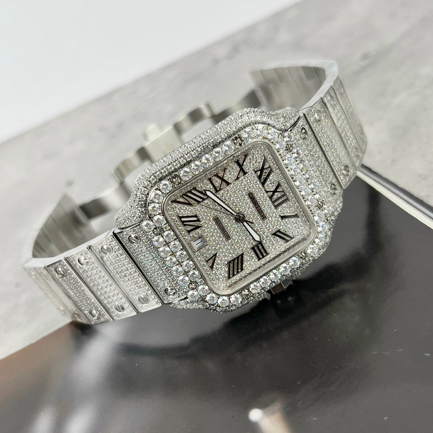 Santos De Cartier 40 mm Acero - Pavé de piedra Swarovski personalizado