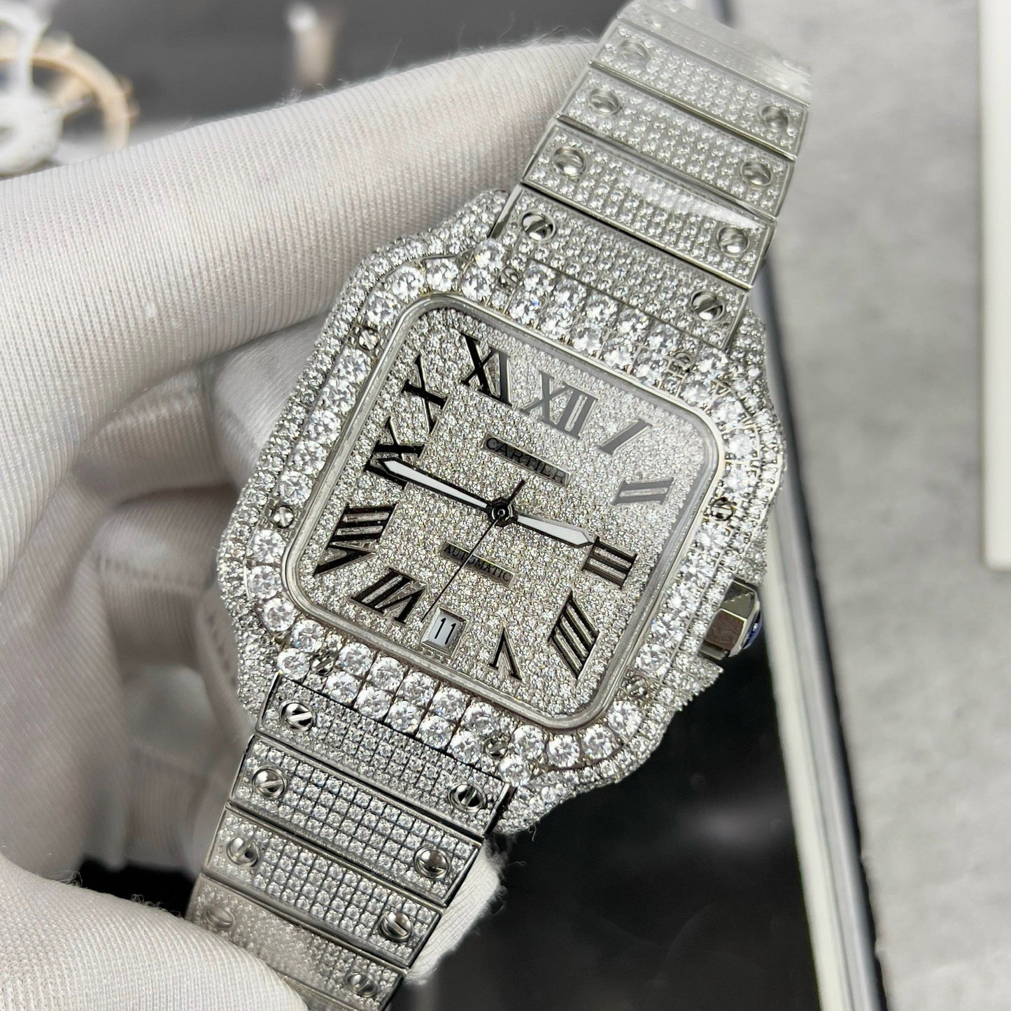 Santos De Cartier 40 mm Acero - Pavé de piedra Swarovski personalizado