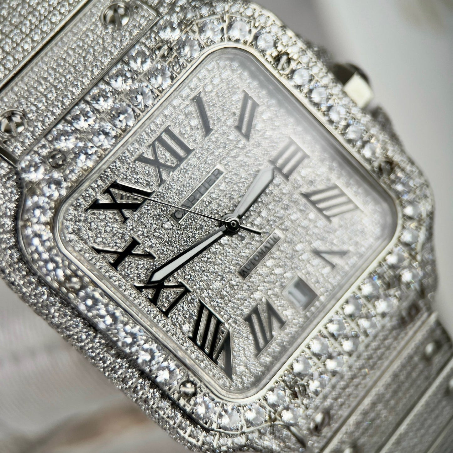 Santos De Cartier 40 mm Acero - Pavé de piedra Swarovski personalizado