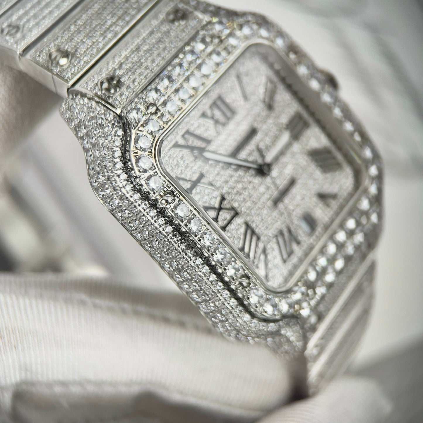 Santos De Cartier 40 mm Acero - Pavé de piedra Swarovski personalizado