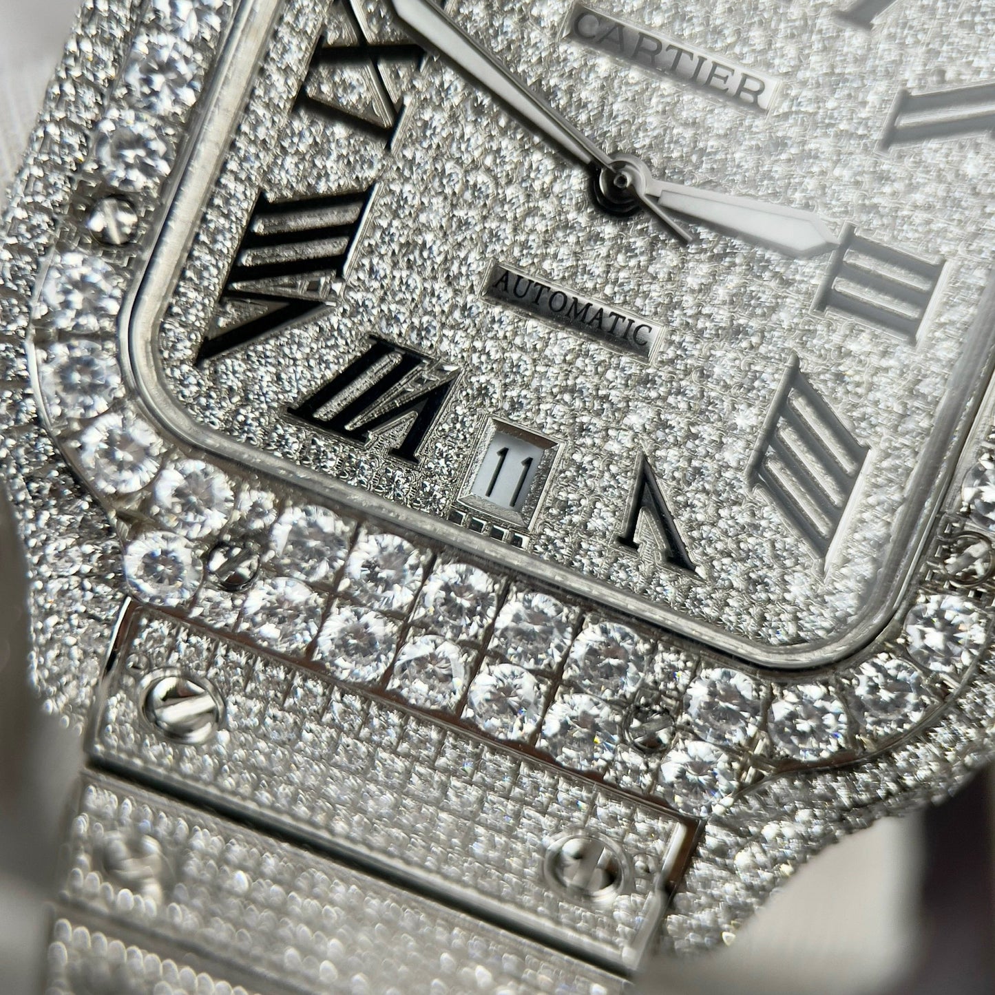 Santos De Cartier 40 mm Acero - Pavé de piedra Swarovski personalizado