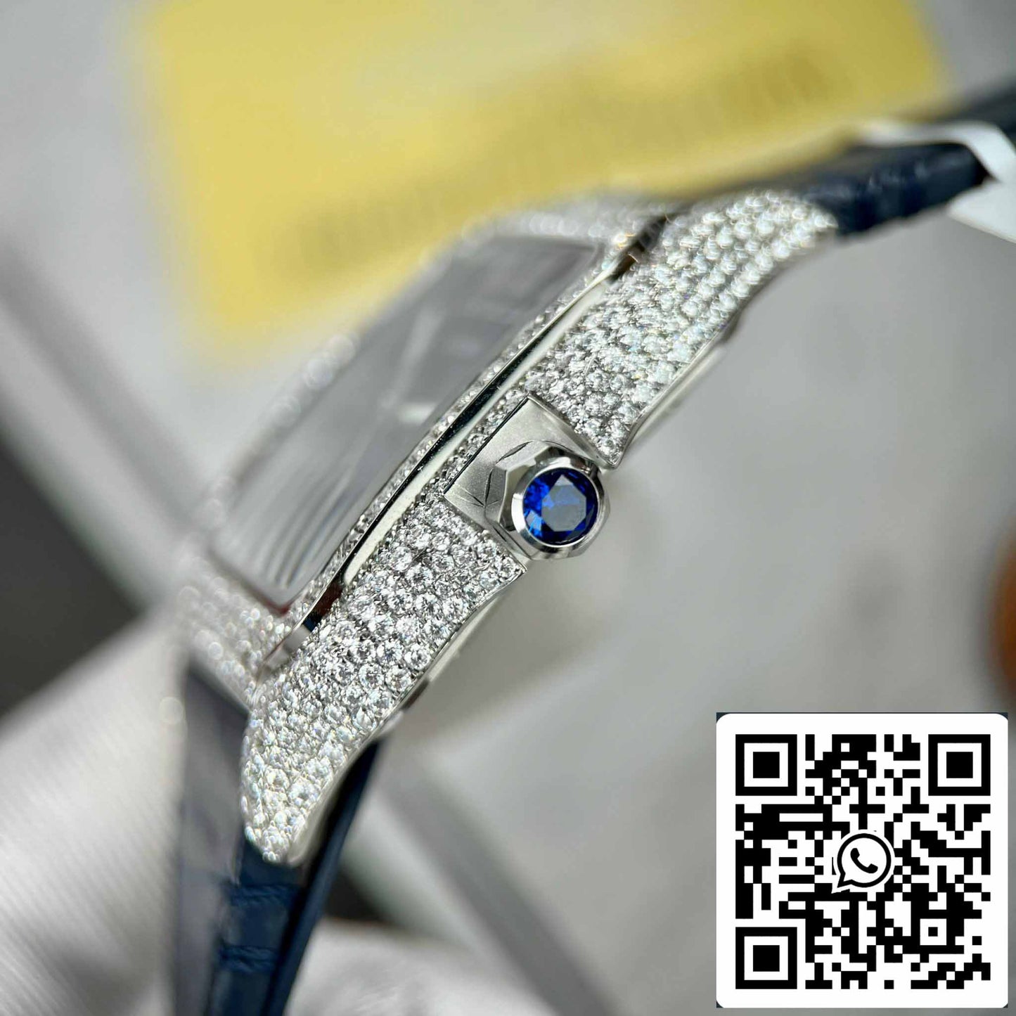 Cartier - Santos De Cartier - Acero - Engastado de diamantes personalizado - Esfera azul BV Factory