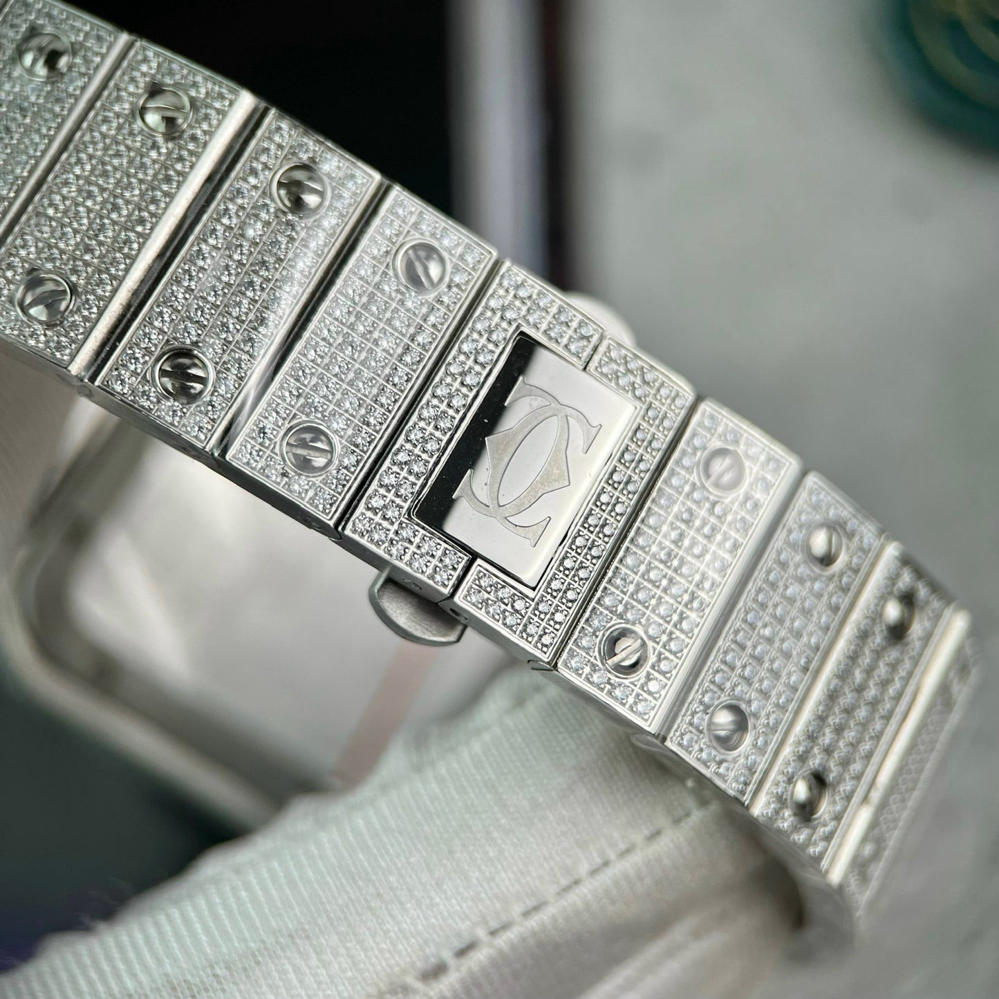 Santos De Cartier 40mm Steel – Custom Pavé Swarovski Stone Arabic Dial