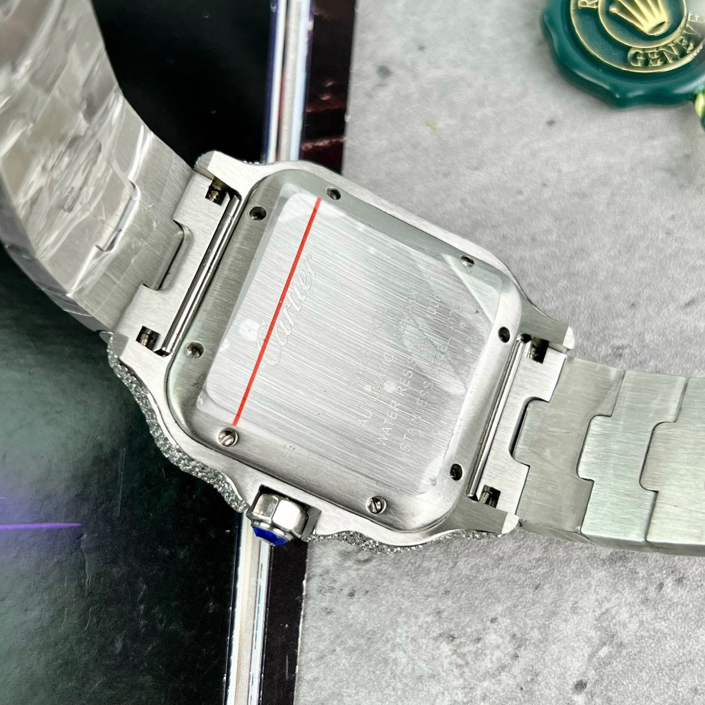 Santos De Cartier 40 mm in acciaio – quadrante arabo con pavé personalizzato di pietre Swarovski