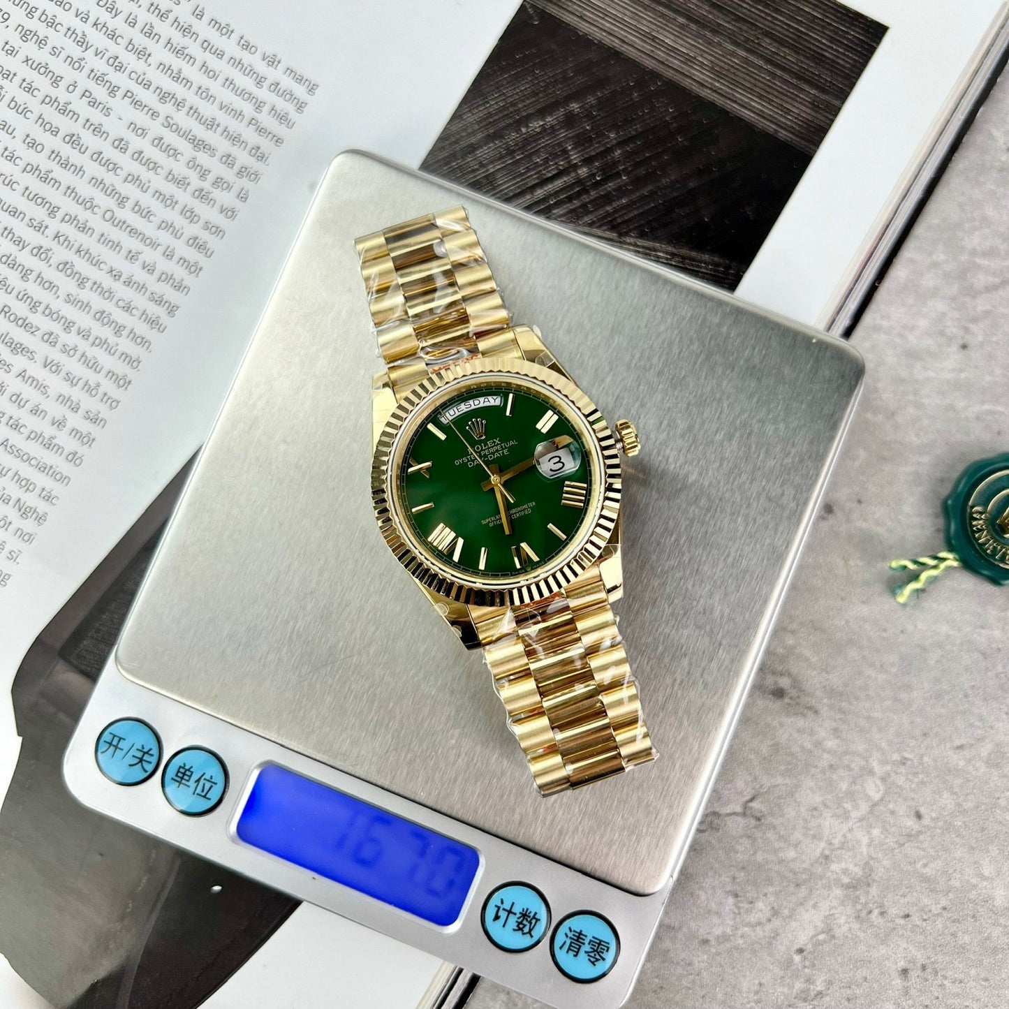 Rolex Day Date M228238-0061 Mejor edición 1:1 GM Factory V2 Esfera verde Oro amarillo