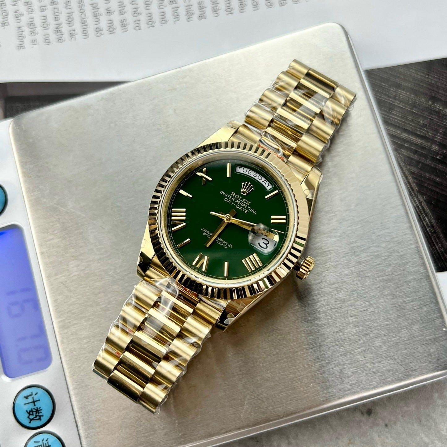 Rolex Day Date M228238-0061 Mejor edición 1:1 GM Factory V2 Esfera verde Oro amarillo