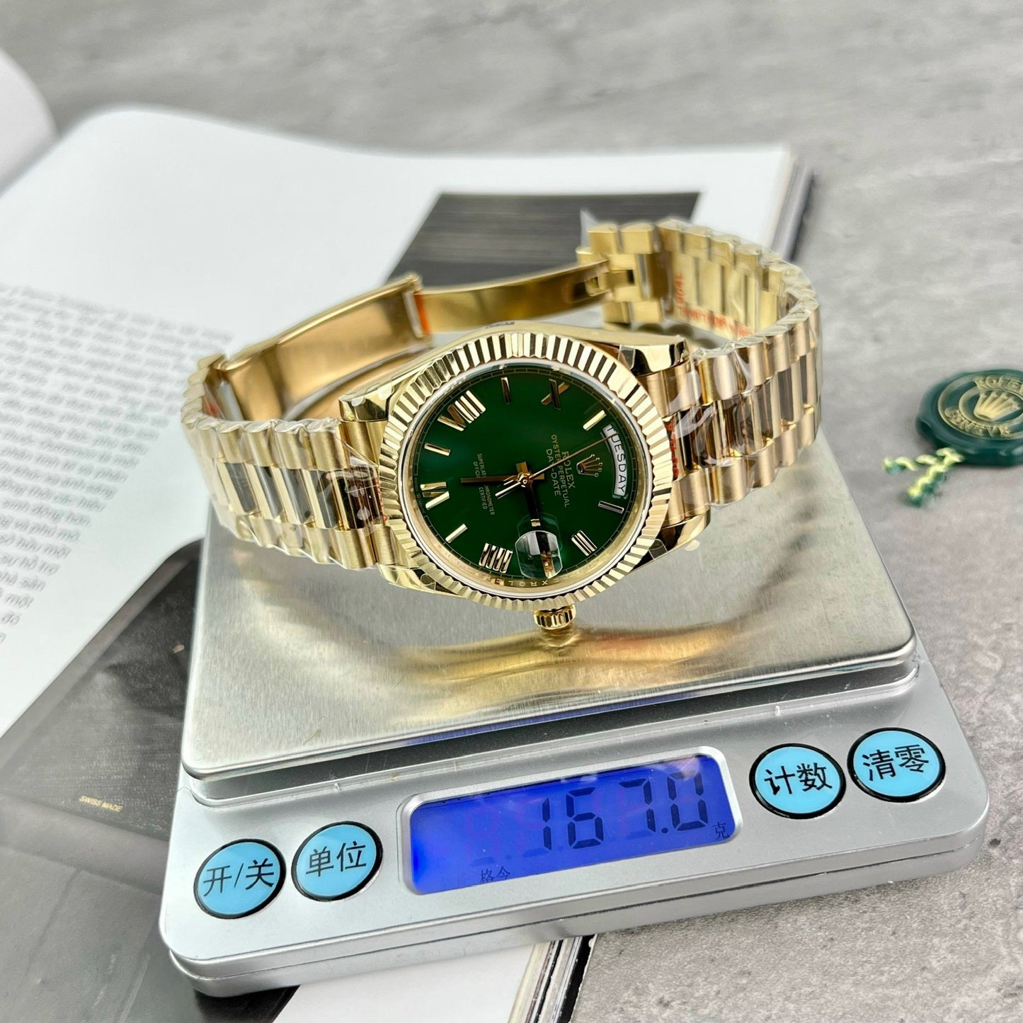 Rolex Day Date M228238-0061 Mejor edición 1:1 GM Factory V2 Esfera verde Oro amarillo