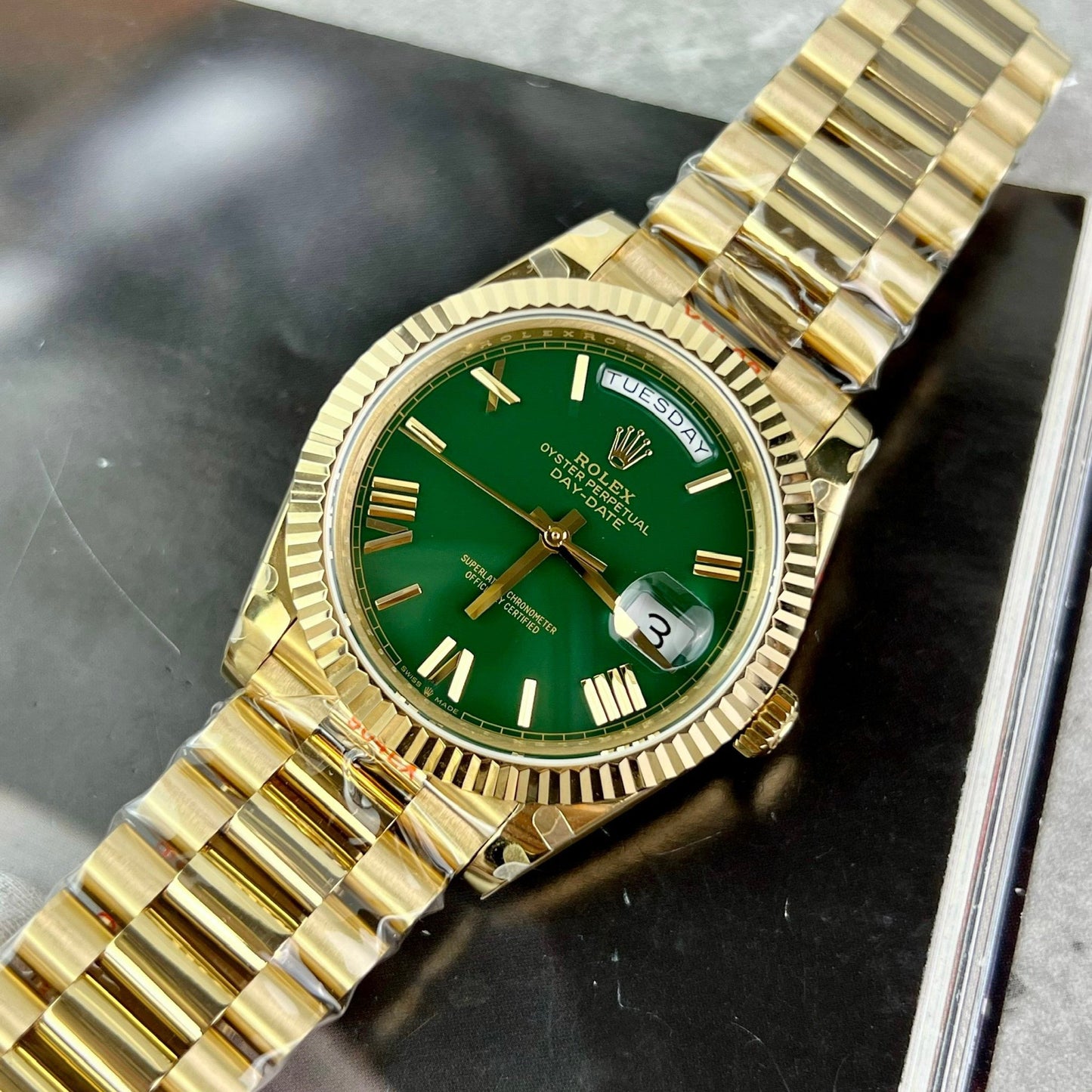 Rolex Day Date M228238-0061 Best 1:1 Edition GM Factory V2 Green Dial Yellow Gold