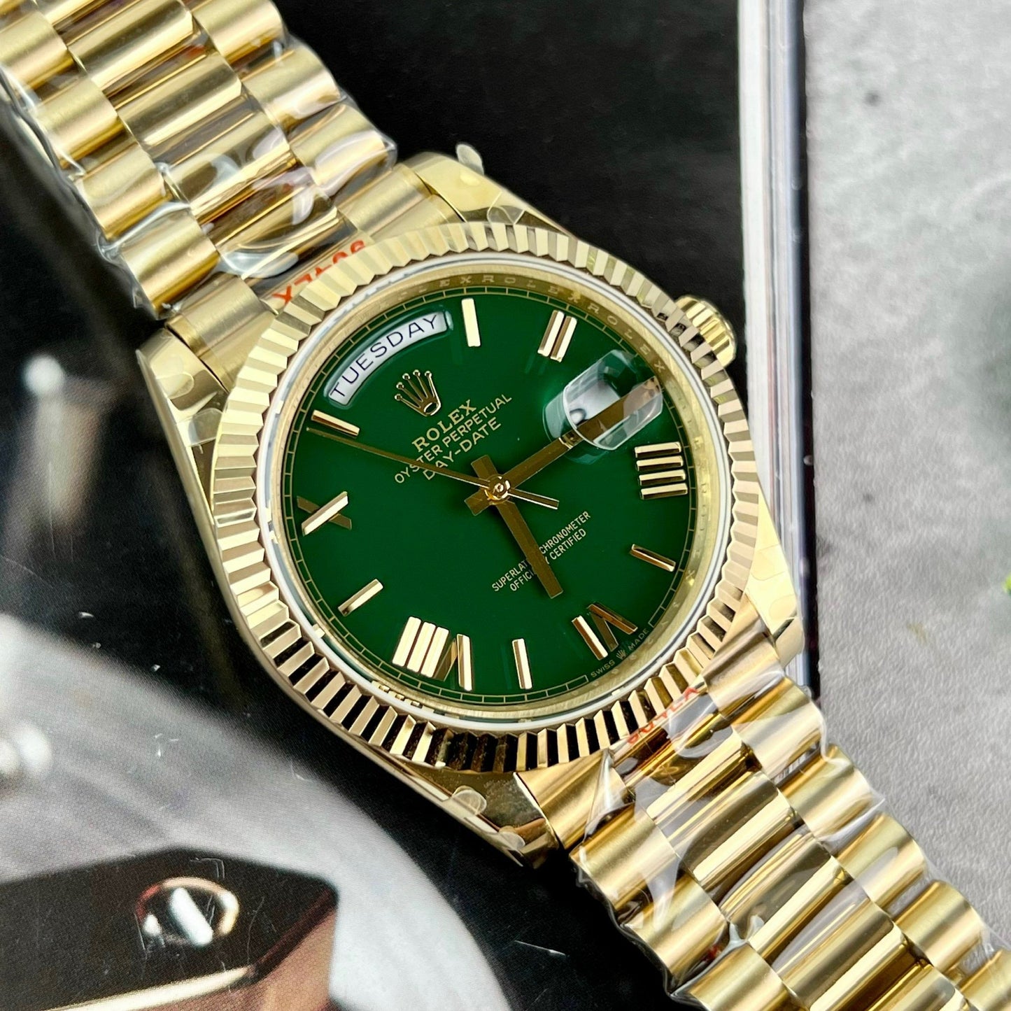 Rolex Day Date M228238-0061 Mejor edición 1:1 GM Factory V2 Esfera verde Oro amarillo