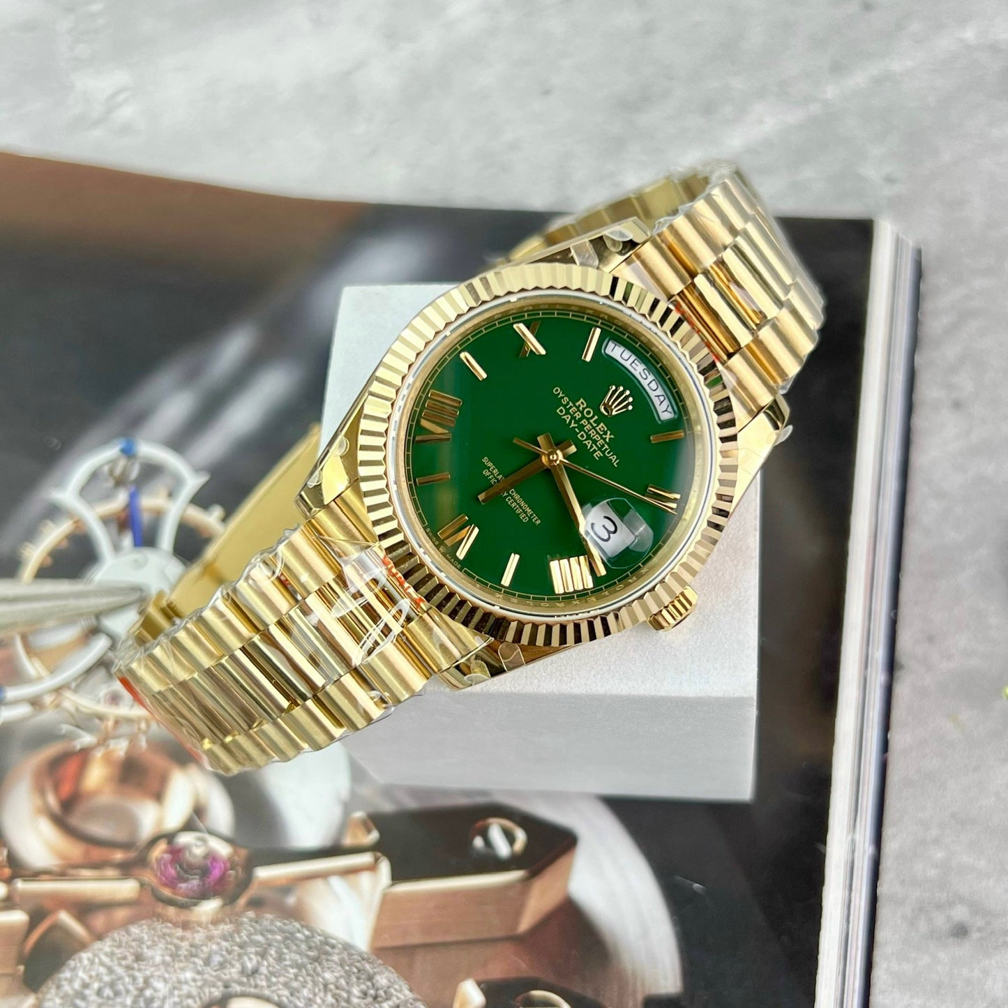 Rolex Day Date M228238-0061 Mejor edición 1:1 GM Factory V2 Esfera verde Oro amarillo