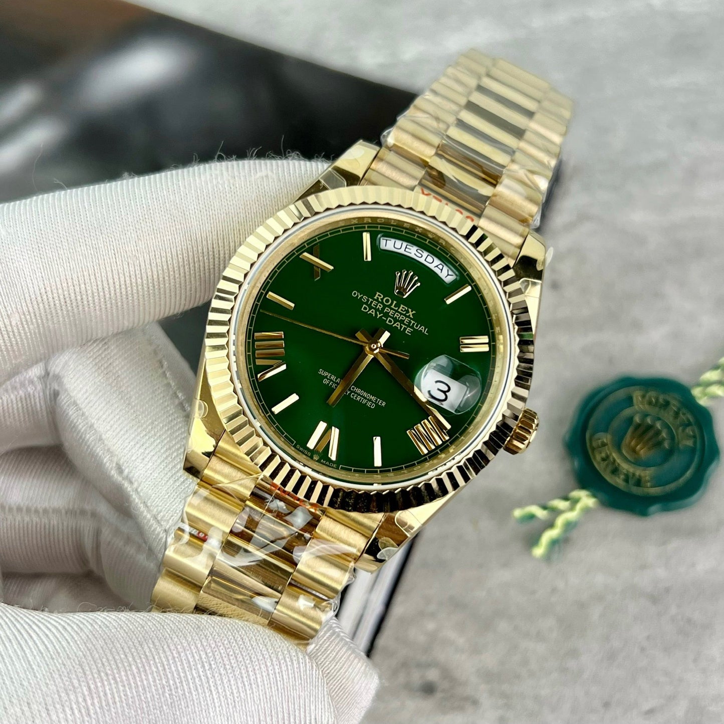 Rolex Day Date M228238-0061 Best 1:1 Edition GM Factory V2 Green Dial Yellow Gold