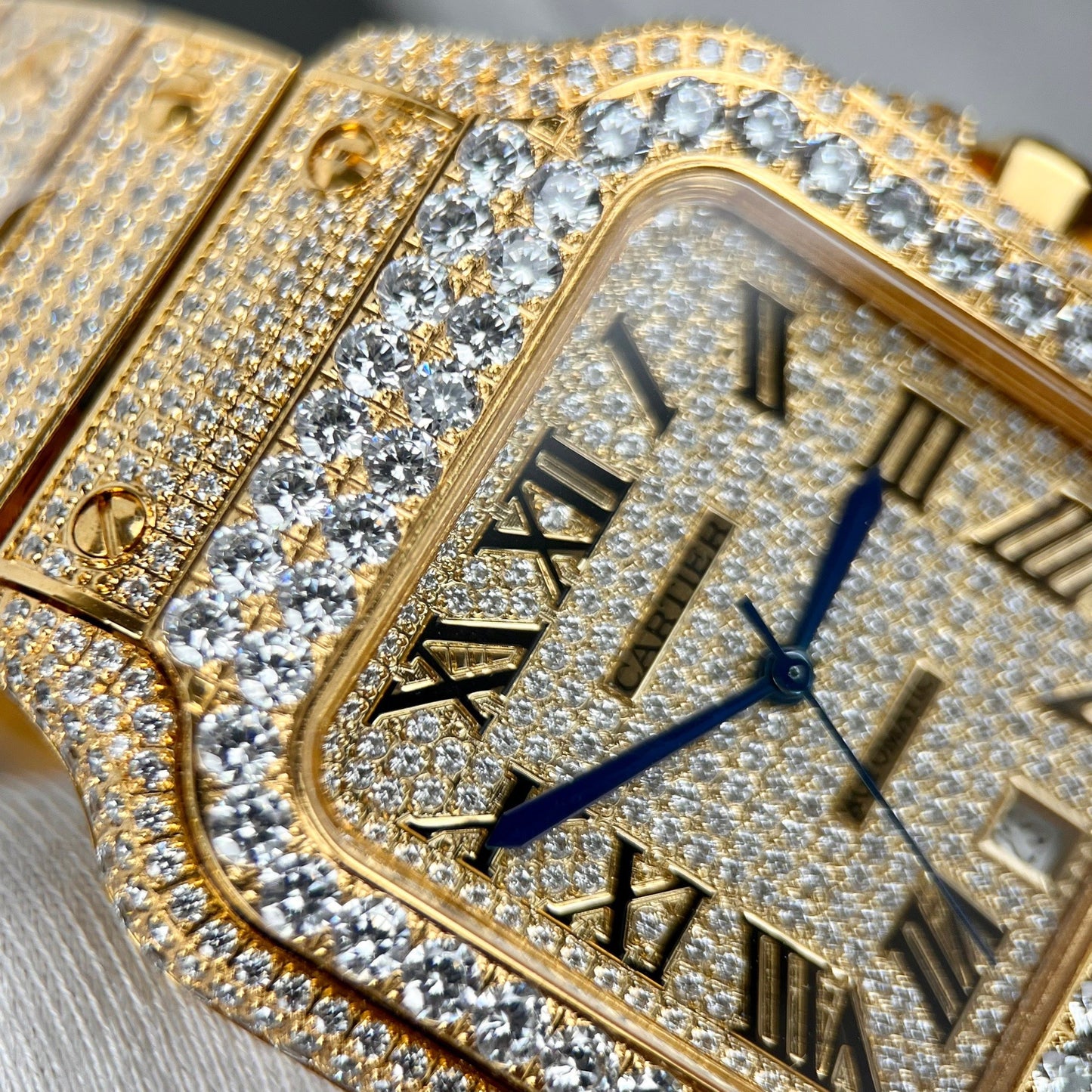 Cartier De Santos Custom full swarovski stone for men yellow gold pvd plated