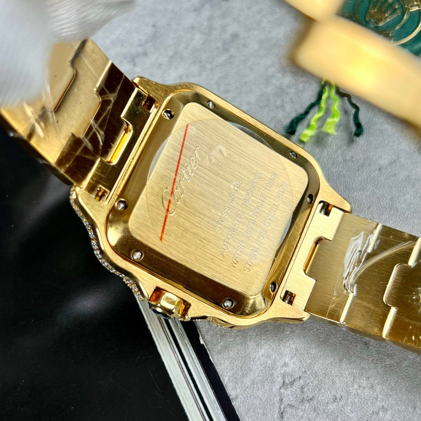 Cartier De Santos Custom full swarovski stone for men yellow gold pvd plated