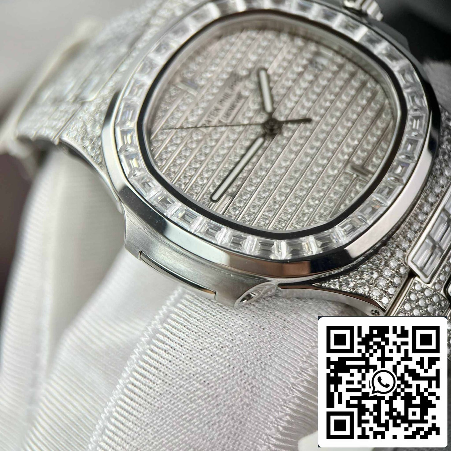 Replica Patek Philippe Nautilus Jumbo 5719/1G-001 custom full Moissanite diamonds