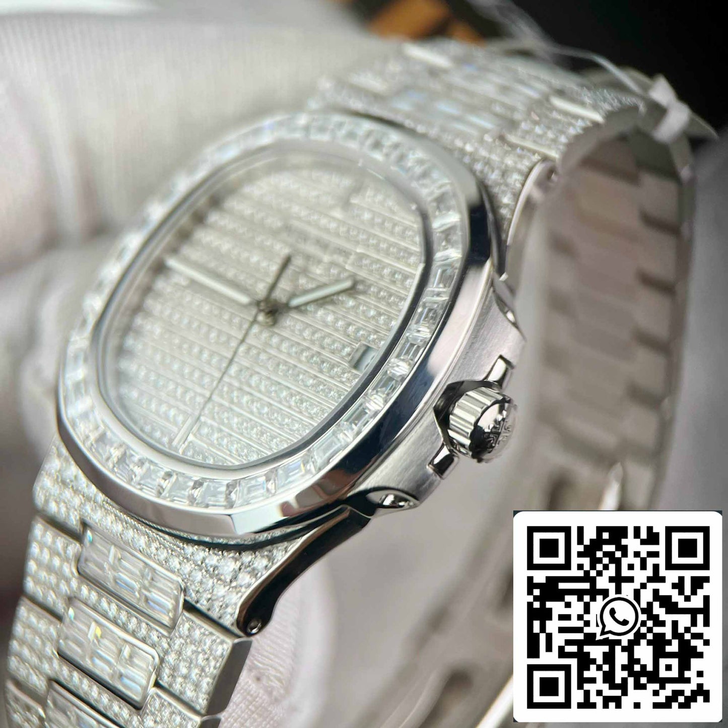 Replica Patek Philippe Nautilus Jumbo 5719/1G-001 diamanti Moissanite completi personalizzati