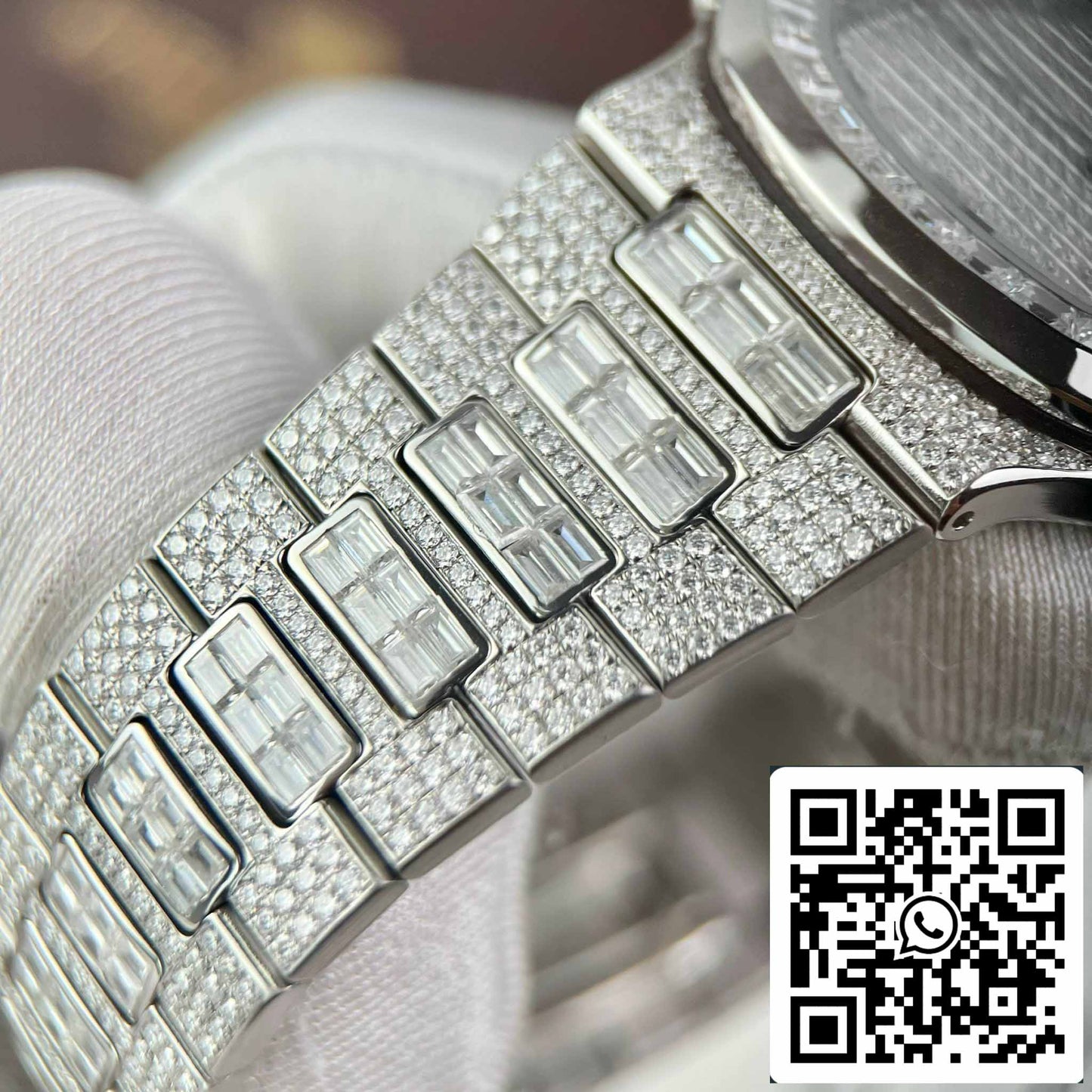 Replica Patek Philippe Nautilus Jumbo 5719/1G-001 custom full Moissanite diamonds