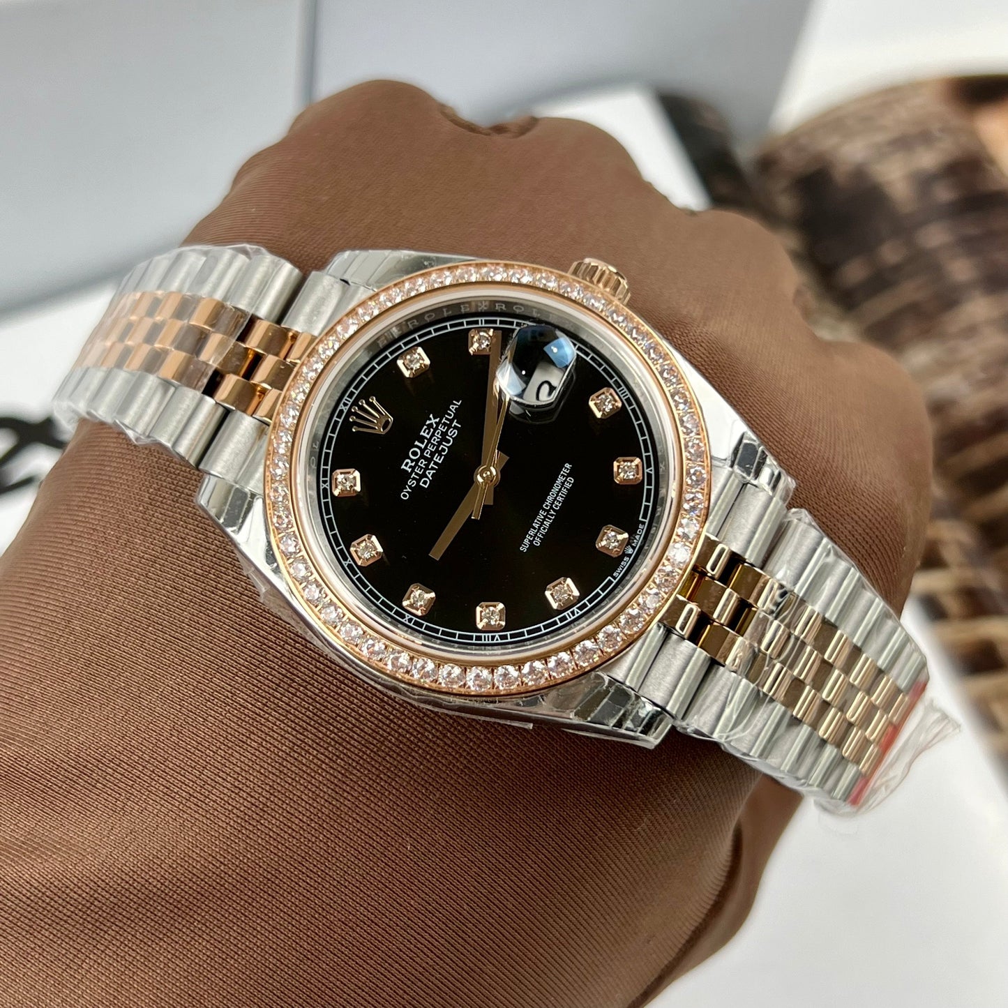 Rolex Datejust 36mm Black With Diamonds Dial 126281RBR 1:1 Best Edition EW Factory Black Dial Swiss ETA3235