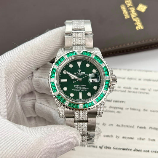 Rolex Submariner Hulk Oystersteel custom Moissanite Diamonds super vip