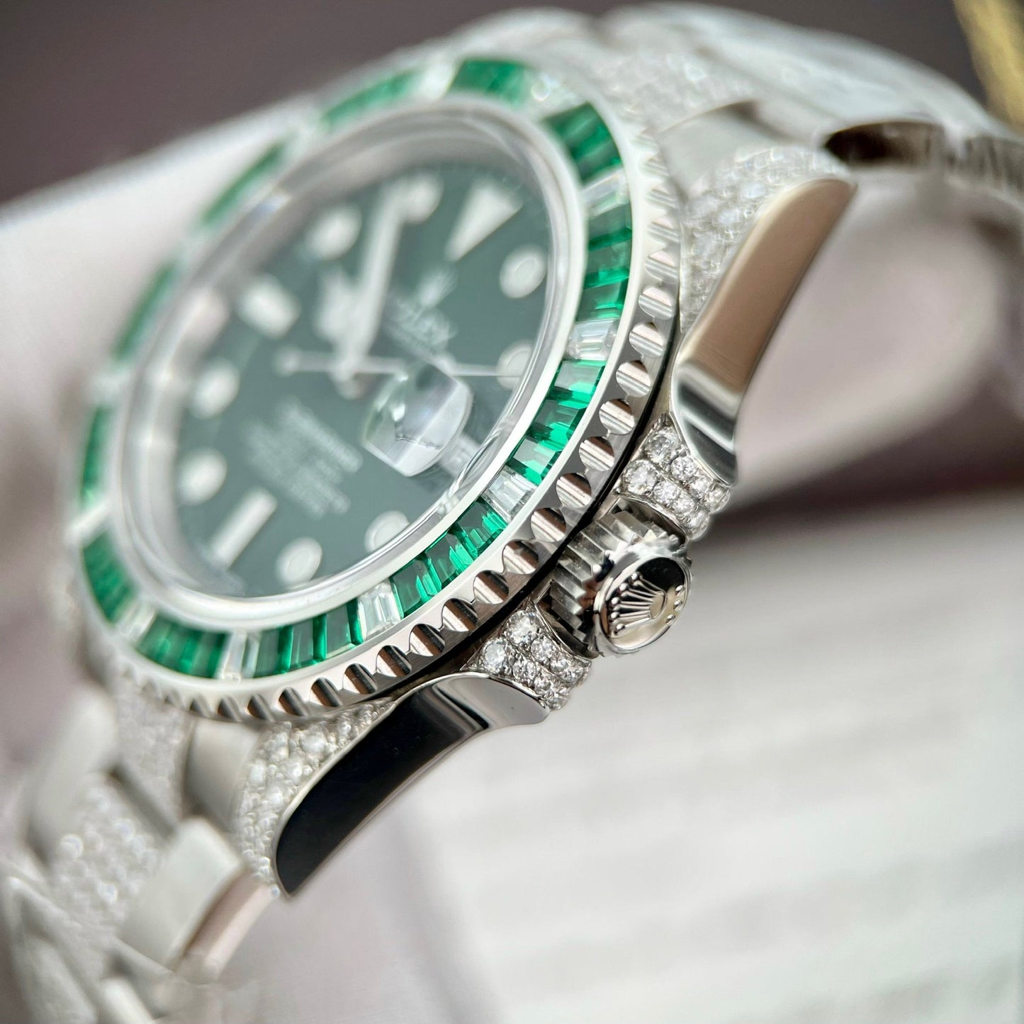 Rolex Submariner Hulk Oystersteel personalizado Moissanite Diamantes super vip