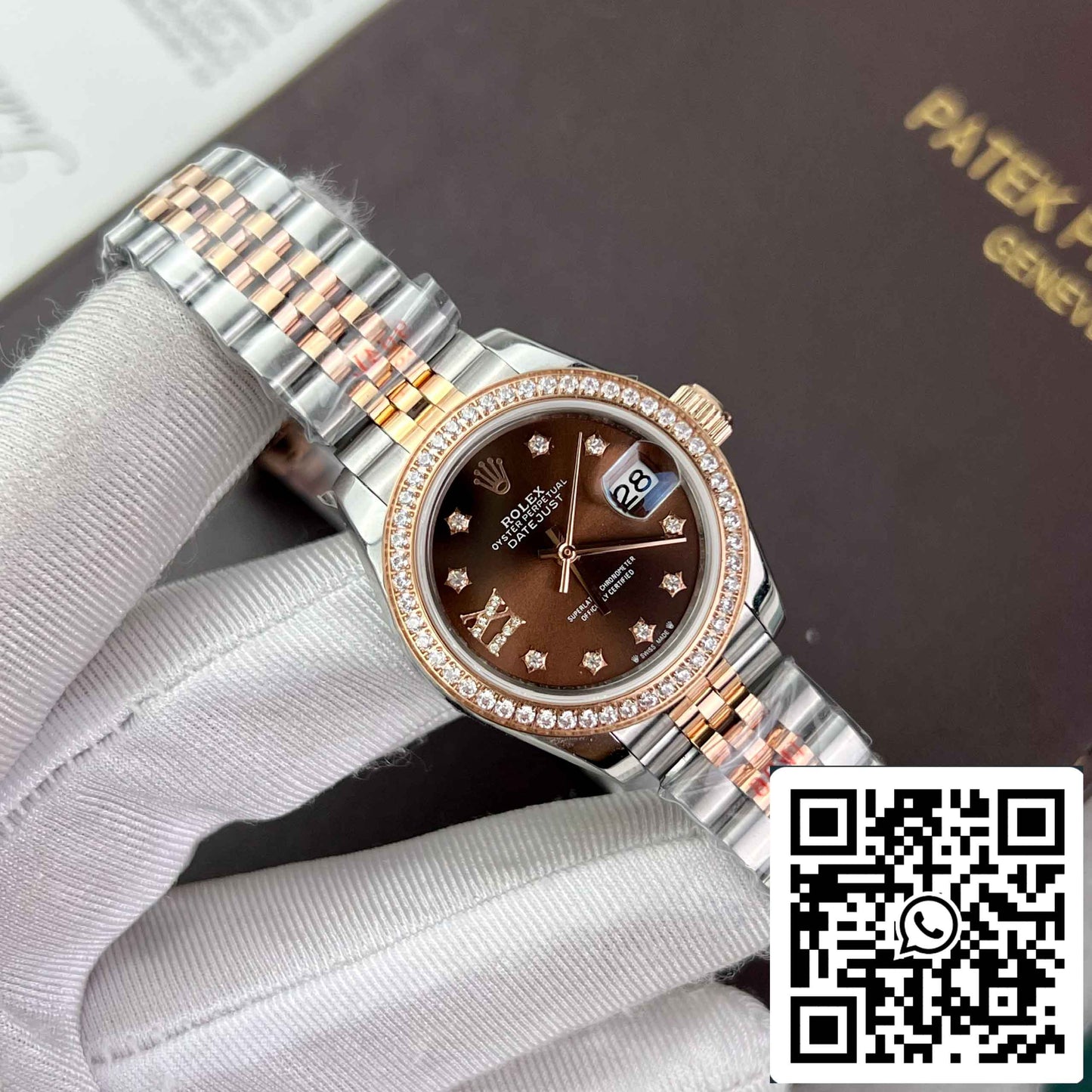 Réplica Rolex Lady-Datejust 28 279171-0003 Esfera color chocolate EW Factory Best Edition