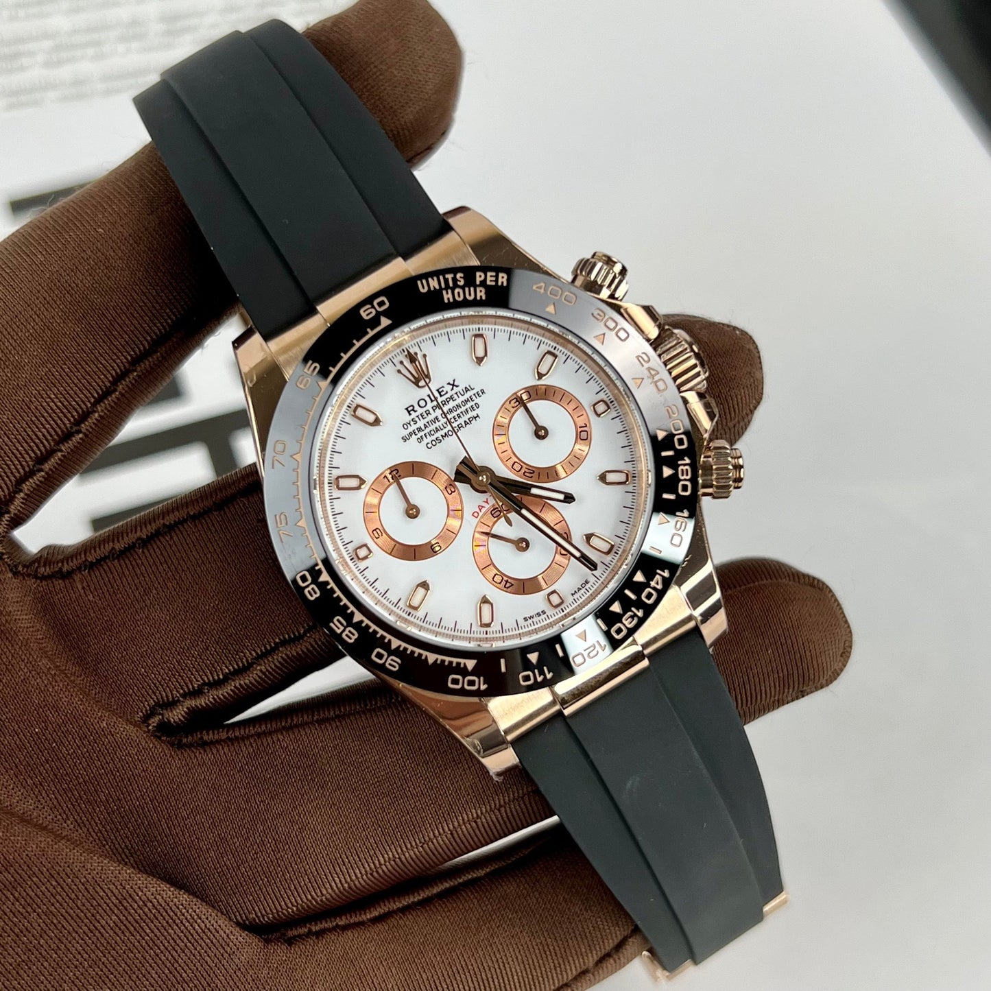 Rolex Daytona M116505-0010 1:1 Best Edition BT Factory Correa de caucho en oro rosa